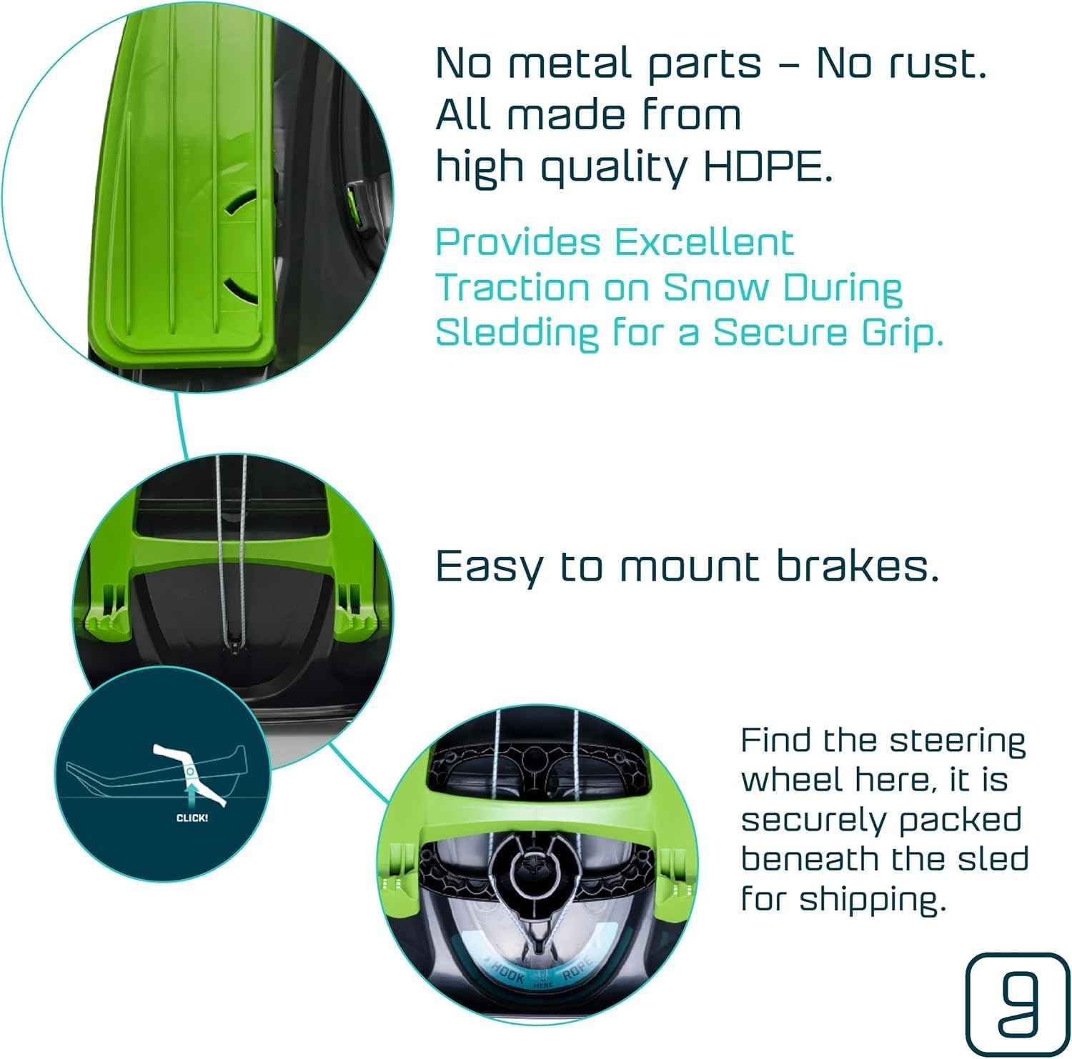 Gizmo Riders Stratos Snow Bobsled for Kids- 2 Person Steerable Snow Sled for Ages 3 and Up - Electric Blue image number 2