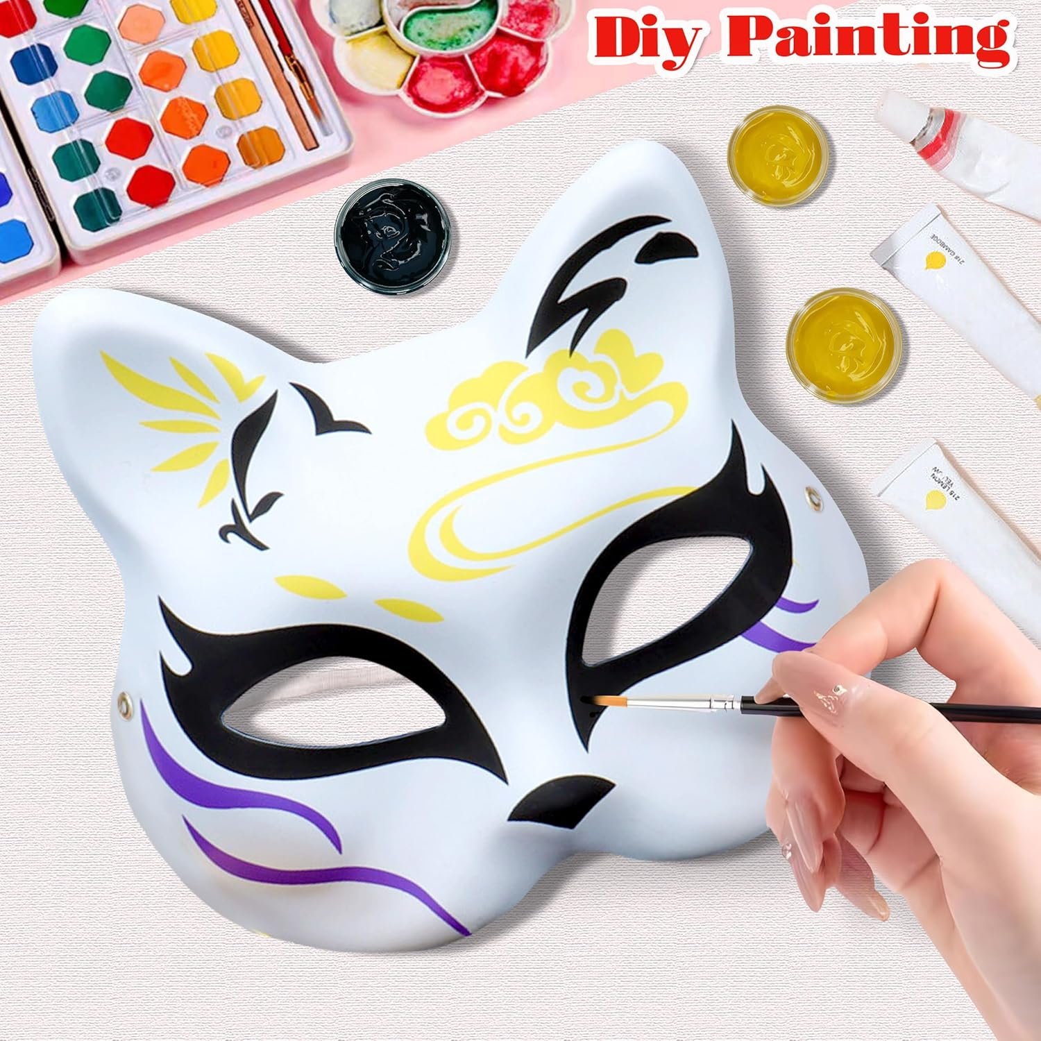 10PCS Cat Mask DIY White Cat Painted Masks Half Blank Animal Cosplay Dress up Mask Masquerade Cat Masks Halloween Mask Costume for Masquerade Prop,Party,Cosplay image number 2