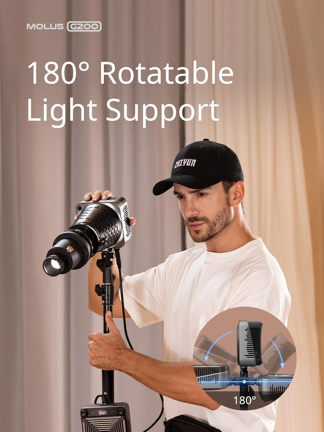 ZHIYUN Molus G200 200W COB Video Light with Bowens Mount,85800Lux/M 2700K-6500K and ZY Vega APP Control,Ultra Quiet Dynavort Cooling System image number 2