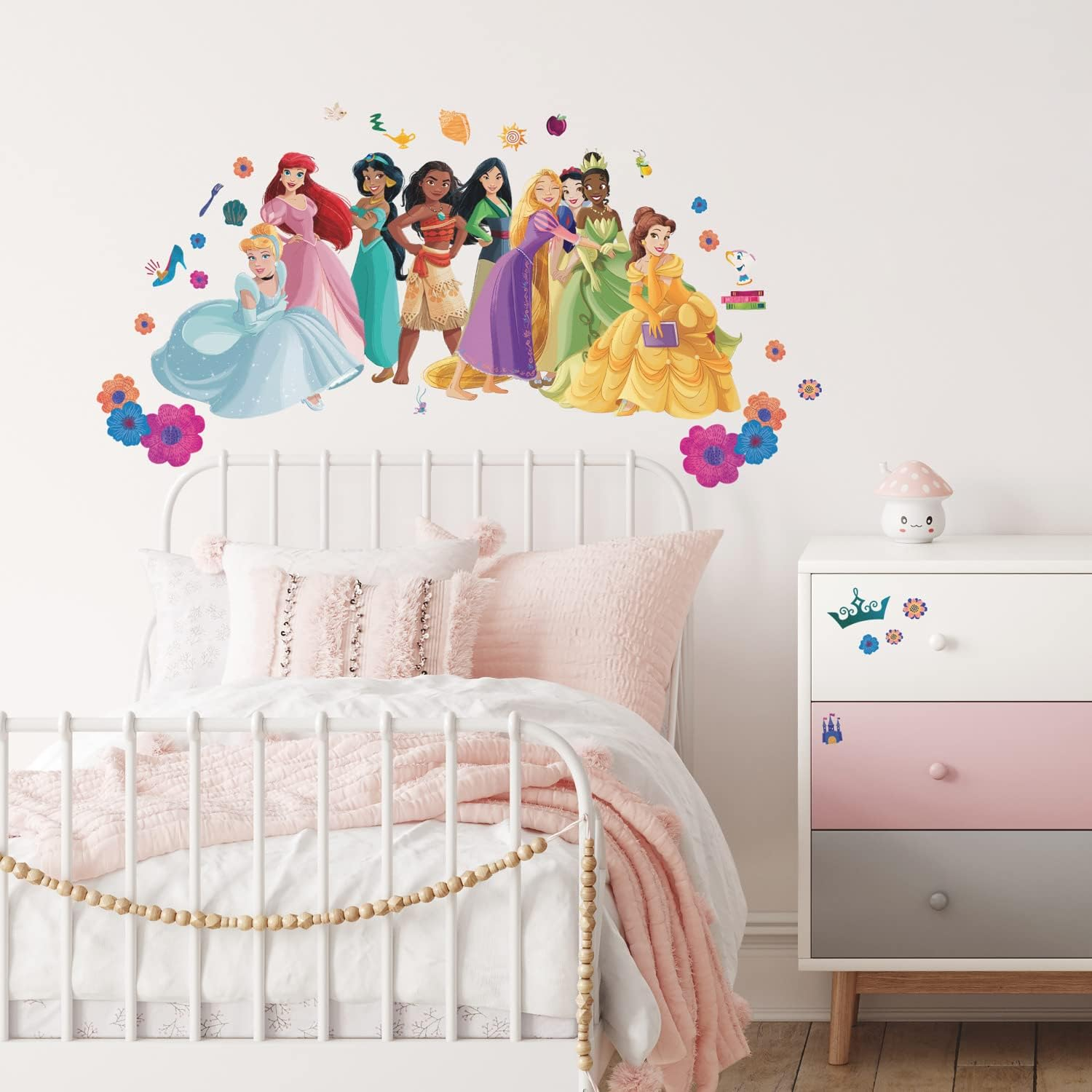 Roommates RMK5330GM Disney Princess Flowers and Friends Giant Peel and Stick Wall Decals, Red, Orange, Yellow, Green, Blue, Purple, Black, Brown, Pink image number 1