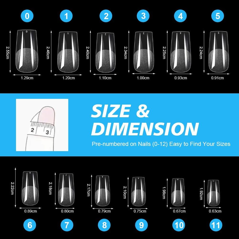 BUTBU 600 Pieces Square False Nails, 12 Sizes Transparent Nail Tips, Short Nail Tips, Gel Nail Tips Full Coverage for Salons Nails, DIY Manicure - Short Square Nail image number 2