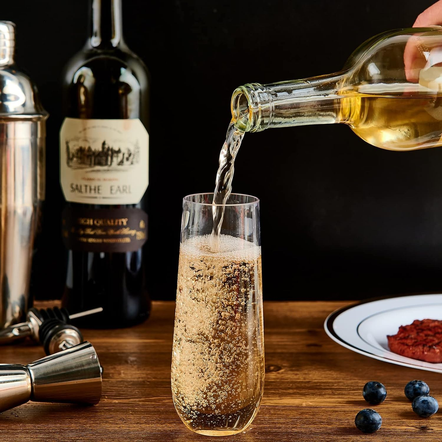 Decostatue Champagne Flutes Set of 24, 9 Oz Clear PET Plastic Champagne Glass Toasting Glasses Cup Stemless and Shatterproof, Recyclable and Bpa-Free image number 5