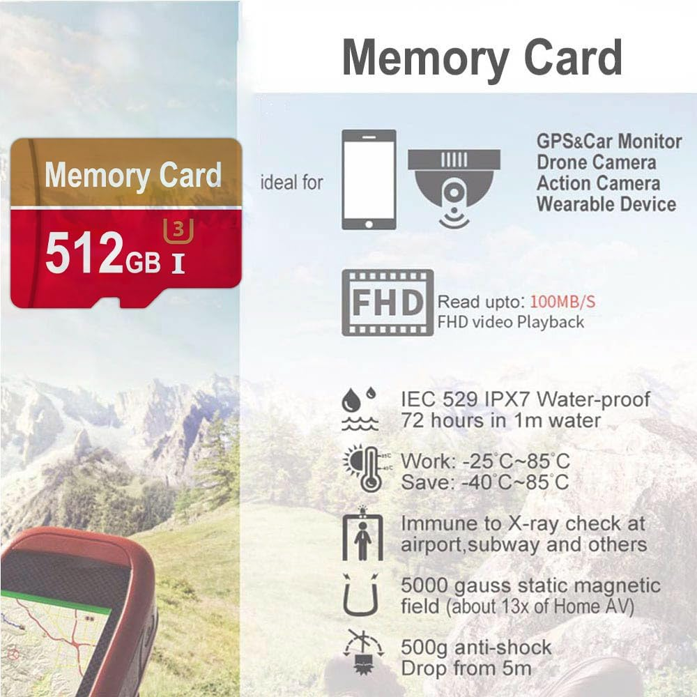 Micro SD Card 512GB Waterproof Memory Card 512 GB High Speed Micro SD Portable Memory Carte for Storage Phone/Camera/Dash Cam image number 4