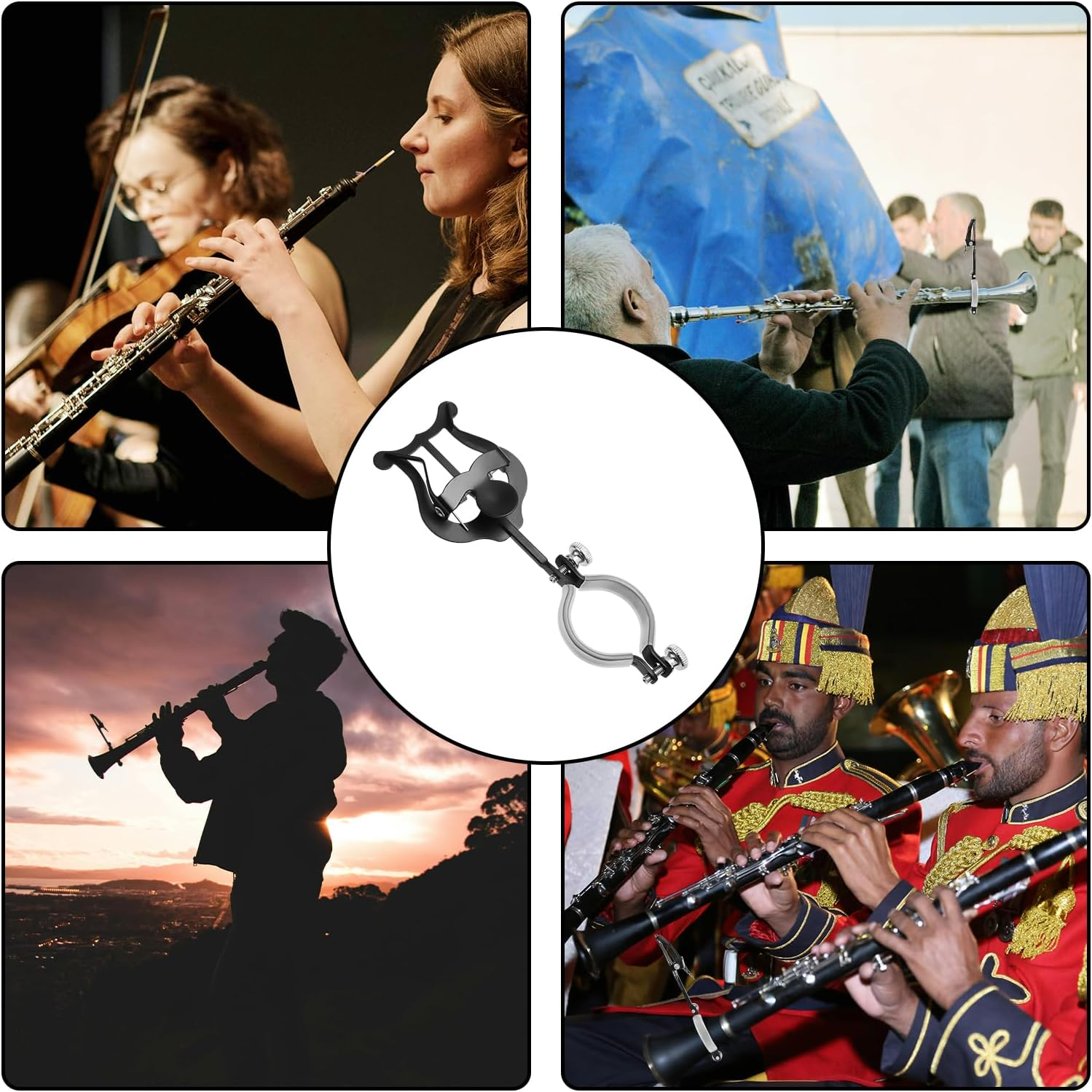 Clarinet Lyre Music Clip, Metal Clarinet Music Clip Holder for Marching Band Clarinet Lyre Clamp for Flute Trumpet Wind Instruments Practicing Beginners (Black) image number 2