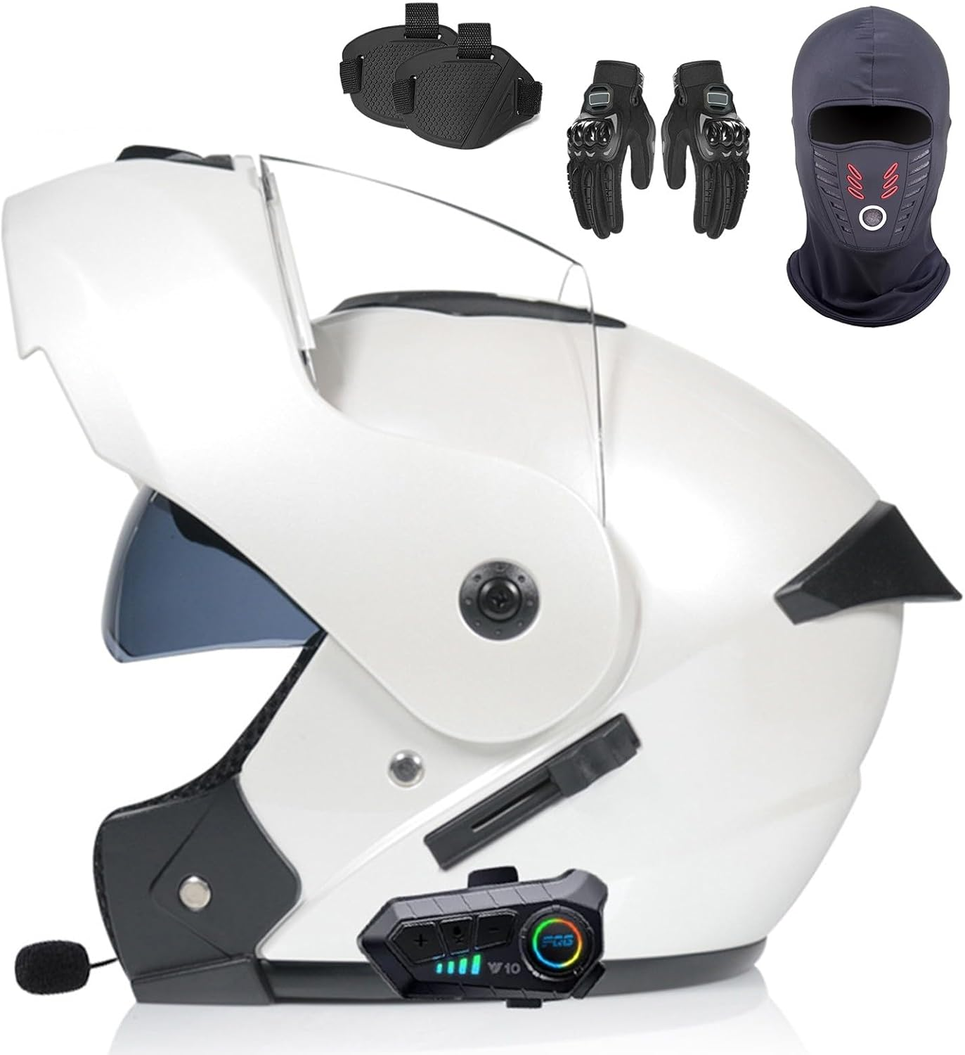 Bluetooth Modular Motorcycle Helmet DOT/ECE Approved Full Face Flip up Anti-Fog Double Sun Visor Helmet for Adults H,XL (61-62Cm)