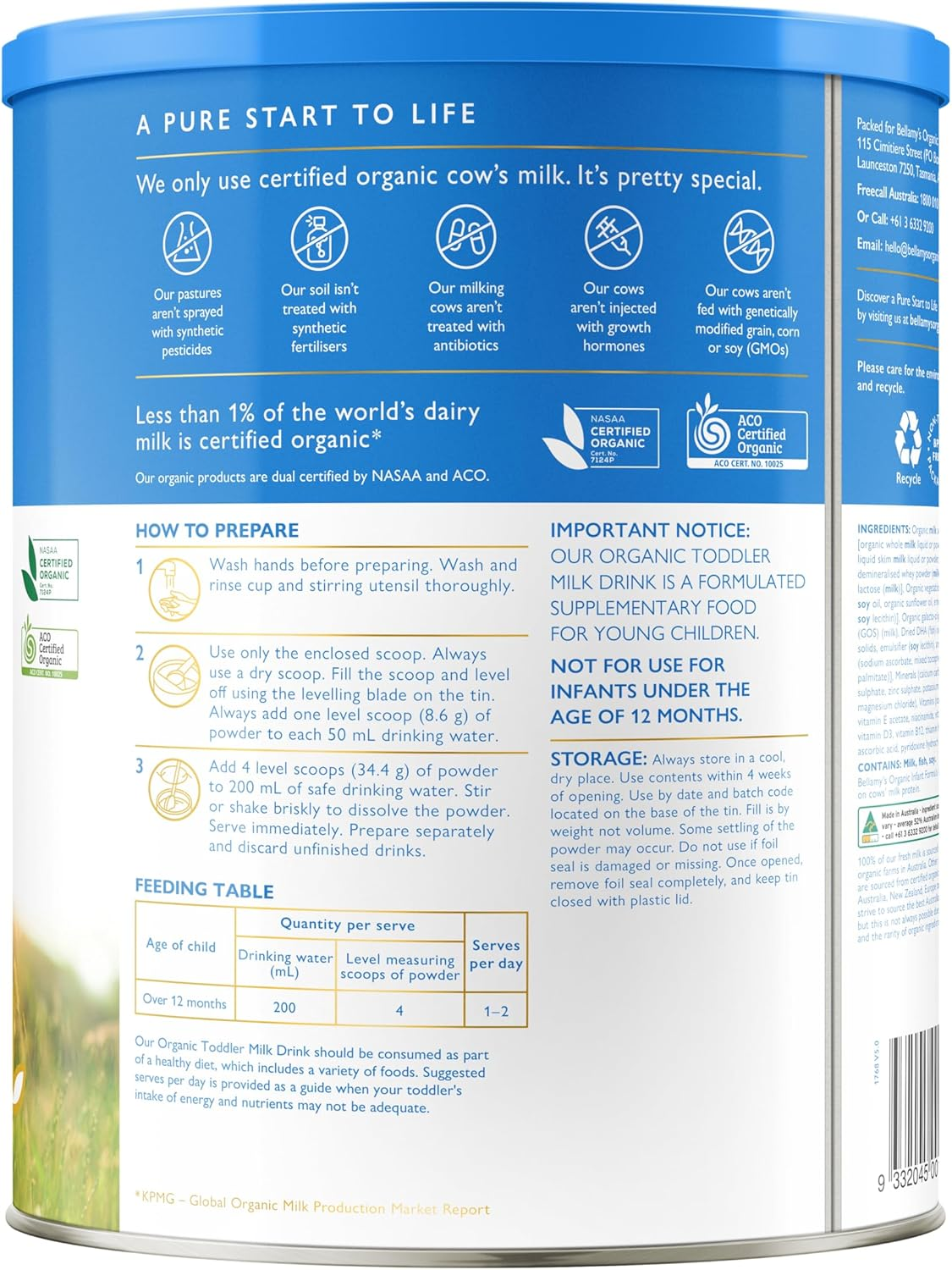 Bellamy'S Organic Step 3 Toddler Milk Drink Formula 900 G image number 2