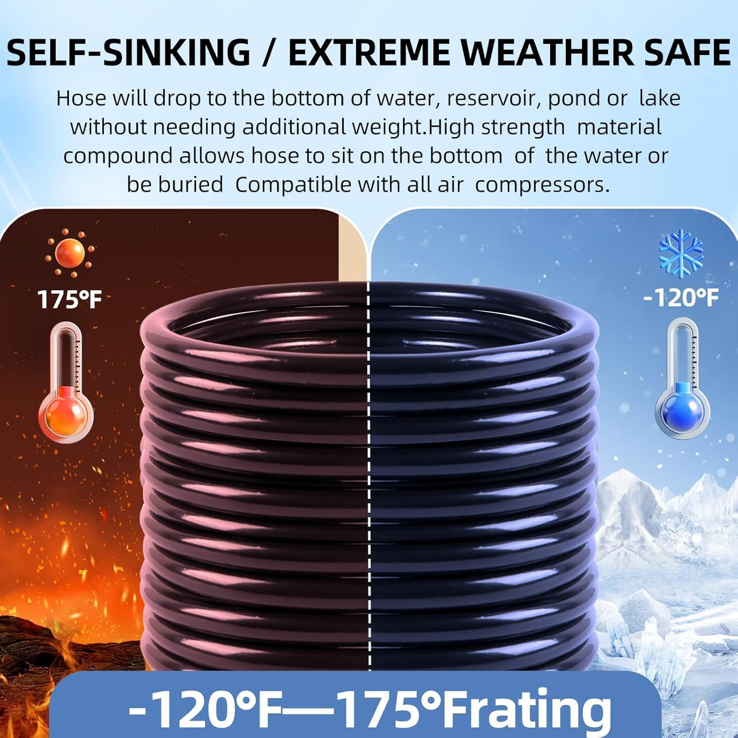 3/8 Inch Self Sinking Aeration Hose,100 Feet Weighted Pond Aerator Hose Kit 8 Stainless Steel Hose Clamps and 4 Menders (100FT) image number 4