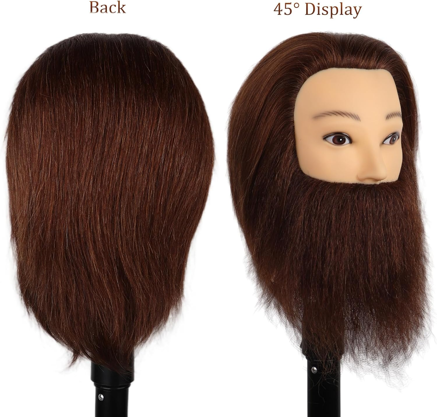 Daizysight Barber Mannequin Head Male with 100% Human Hair, Male Haircut Practicing Head with Beard & Thick Hair, Hairdresser Manikin Doll Head for Training Hair Styling (Brown, 12 Inches) image number 4