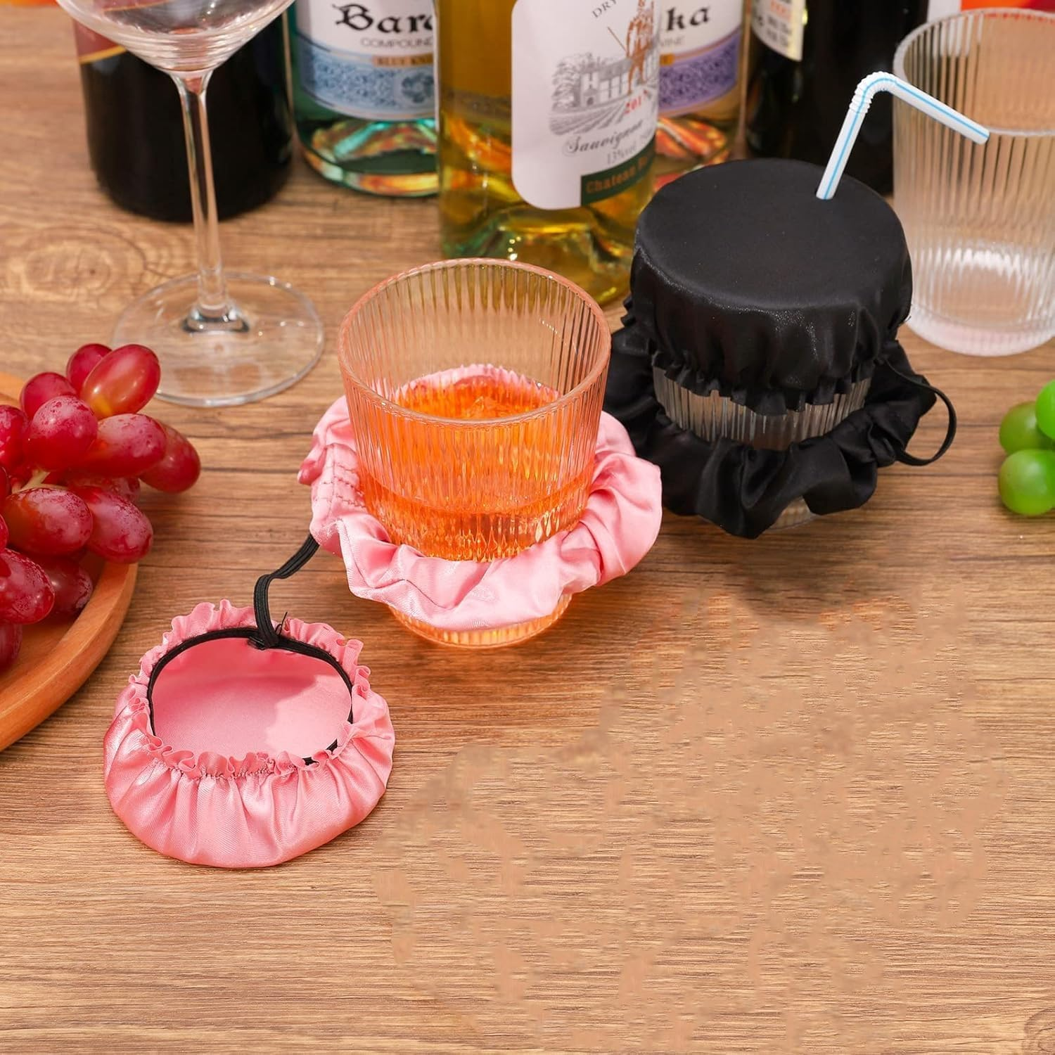 Hair Band for Drink Cover, Pack of 2 Hair Bands, Drink Cover, Scrunchie Cap, Hair Scrunchie, Anti-Spike Drink Lid, Scrunchies, Drink Protection with Straw Hole for Beach, Bar, Parties, Drinks And image number 2