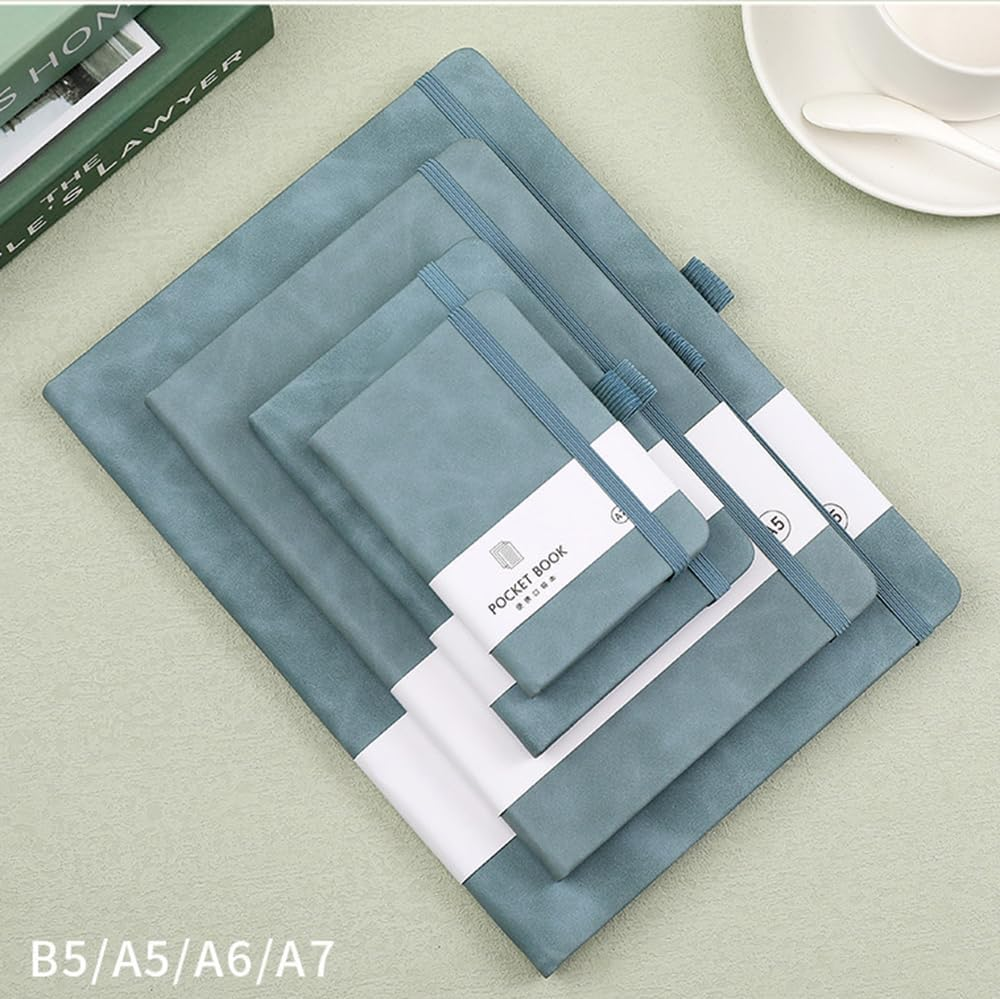 2 Pack Notebook-A6/A5 Lined Journal Notebook,100 Pages 80 GSM Journal Notebook Hardback Notepad with Bookmark, Pen Loop,Premium Leather Hardcover Notebook for Writing Study Office Travel Recording (Green)