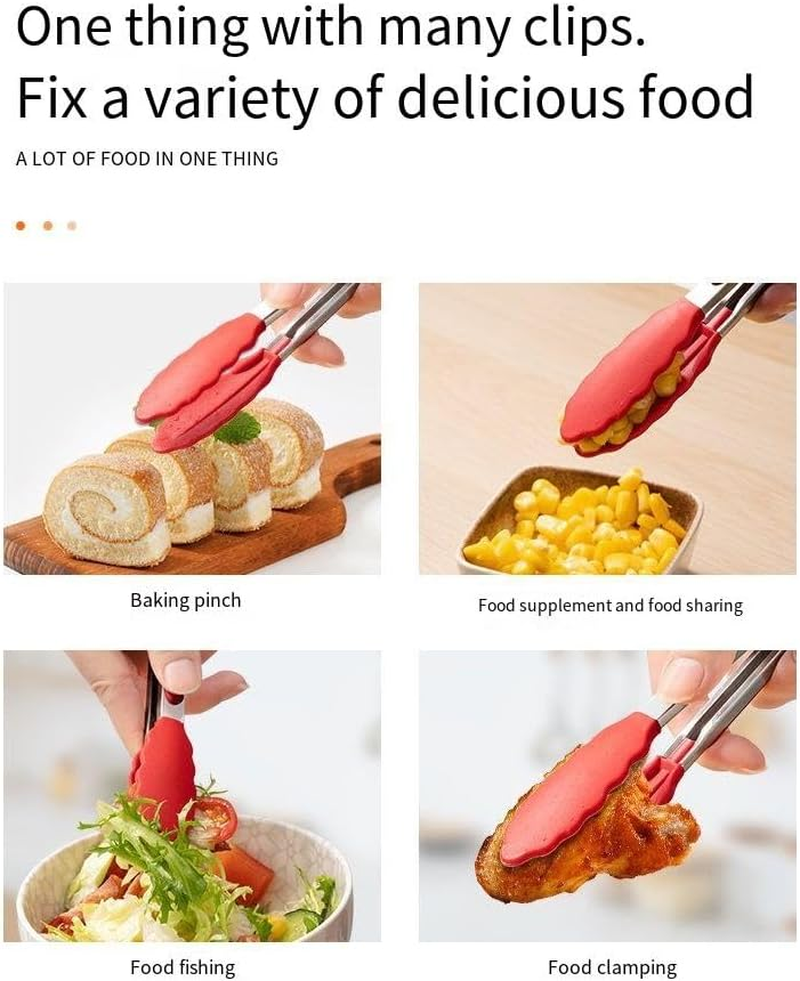 Set of 3 7-Inch Small Silicone Tongs Mini Serving Tongs Kitchen Barbecue Clip Anti-Scalding Barbecue Clip (Black, One Size) image number 3