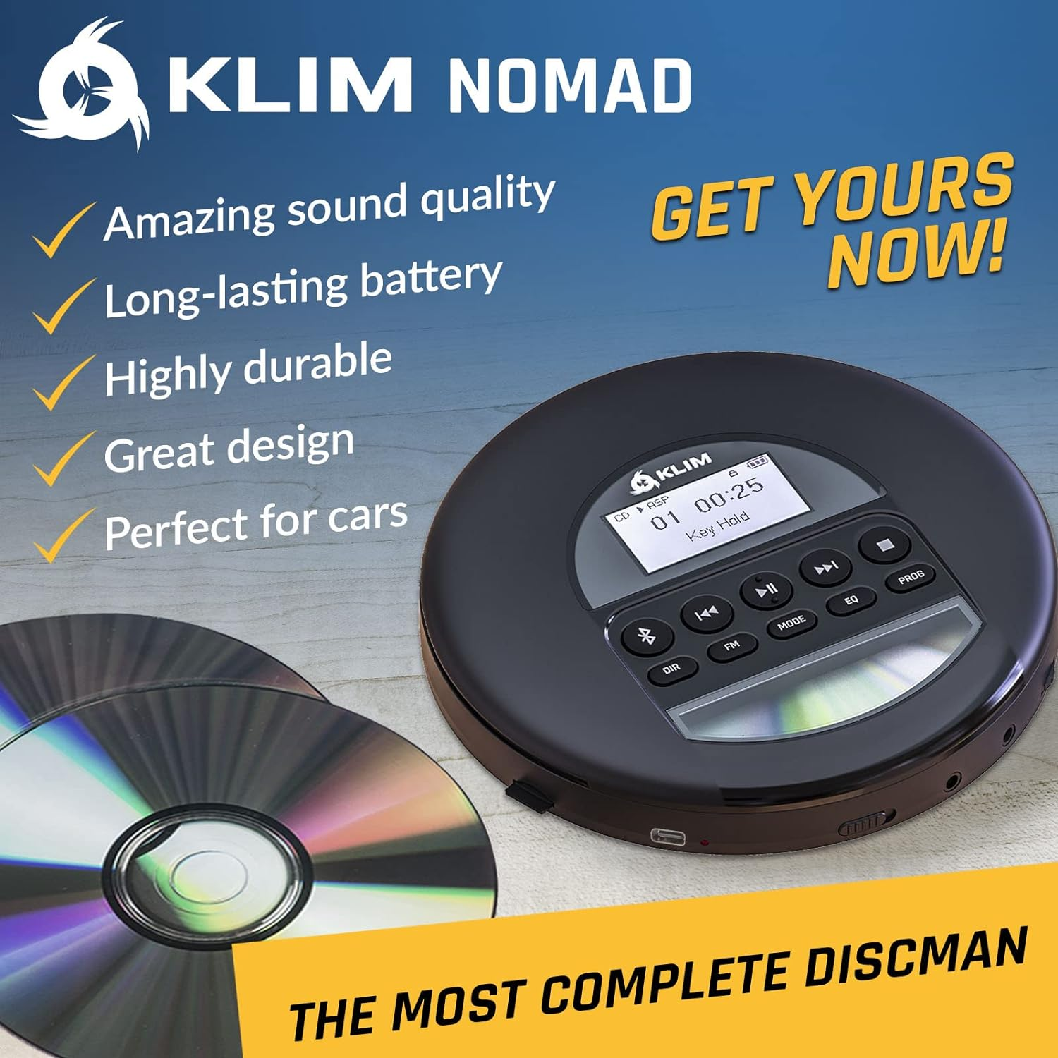 KLIM Nomad - New - Portable CD Player Walkman with Long-Lasting Battery - with Headphones - Radio FM - Compatible MP3 CD Player Portable - TF Card Radio FM Bluetooth - Ideal for Cars - Black image number 5