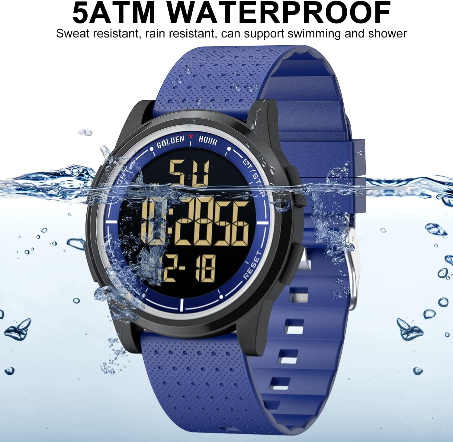 GOLDEN HOUR Ultra-Thin Minimalist Sports Waterproof Digital Watches Men with Wide-Angle Display Rubber Strap Wrist Watch for Men Women image number 2
