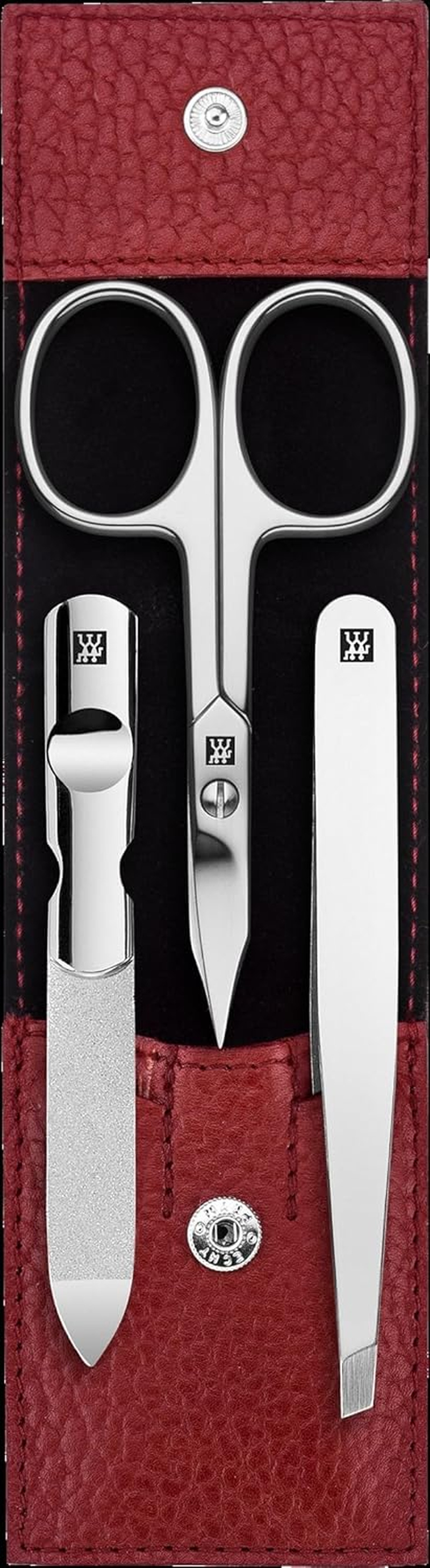 ZWILLING 3 Piece Manicure Set - Pedicure Set for Nail Care and Cuticle Care - Leather with Nail Scissors, Polished Stainless Steel - Red image number 5