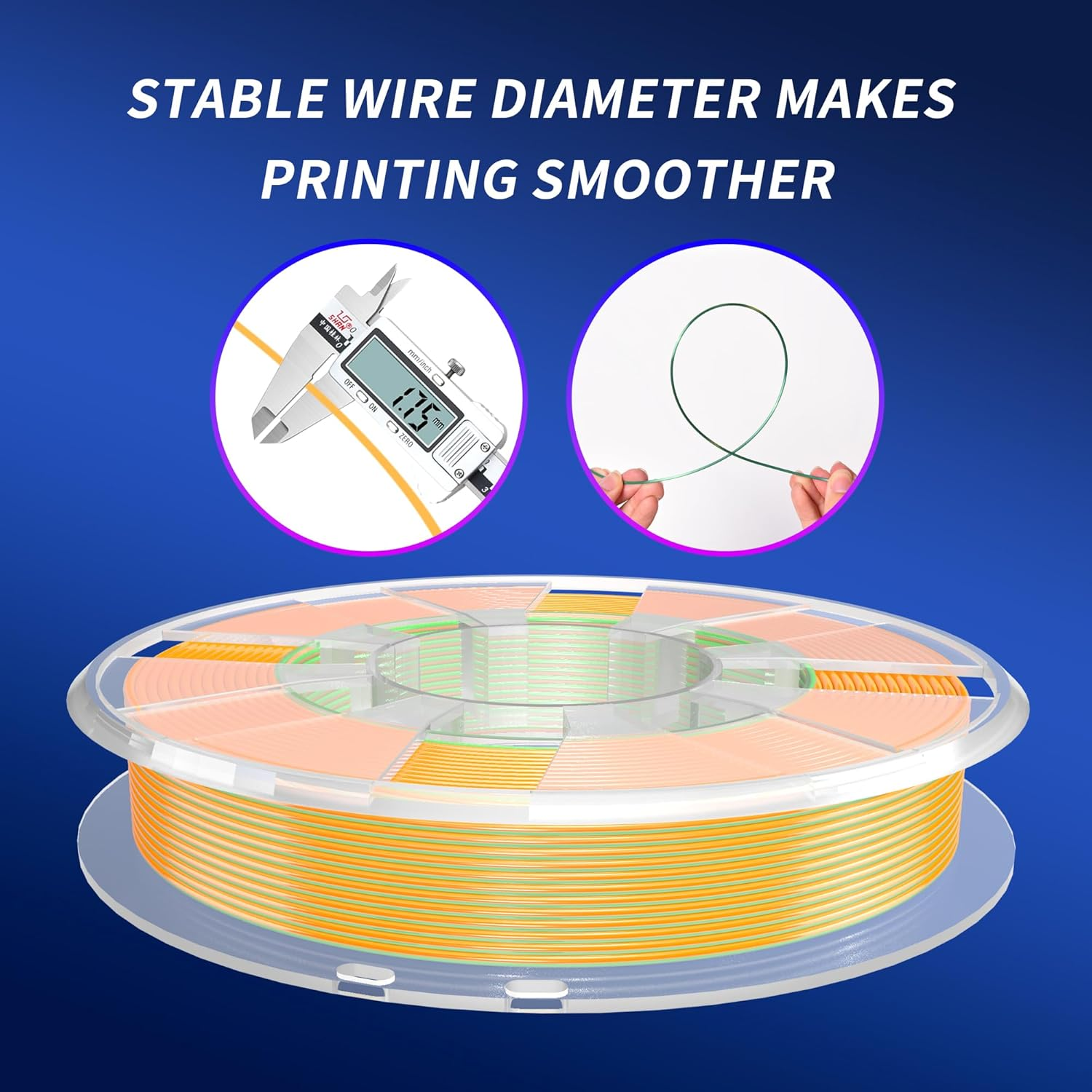 RAMBERY Silk Dual Color Filament PLA 3D Printer 1.75Mm +/- 0.03Mm Coextrusion Filament PLA Shiny 250G X 4Pack, Red Blue, Gold Red, Blue Green, Gold Green image number 2