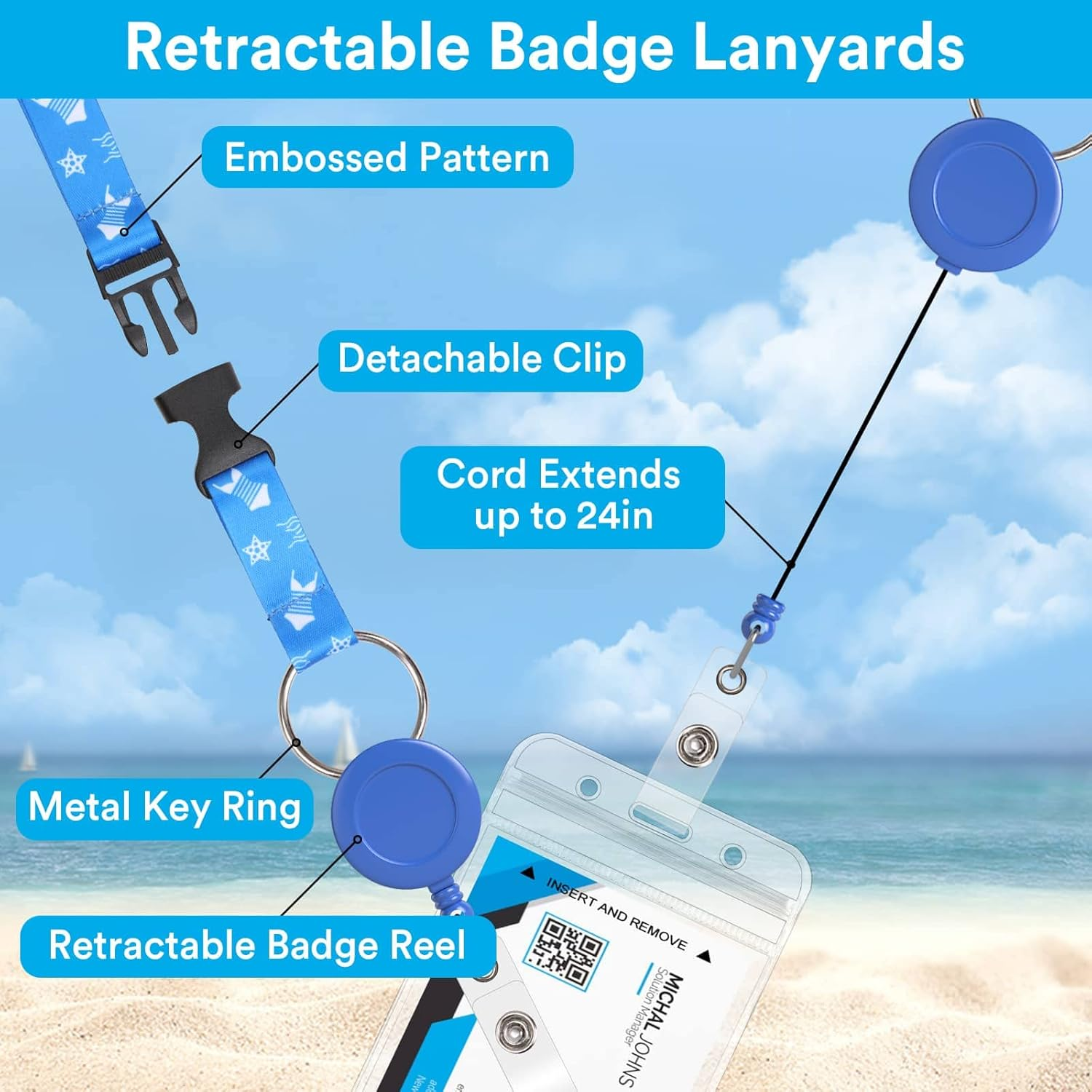 6 Pack Lanyards with Ship Card Holders, Retractable Badge Reels with Waterproof Luggage Tags ID Holders for Cruise Essentials Accessories Key Cards - Color2 image number 2