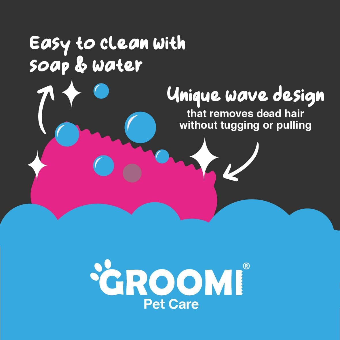 Groomi Deshedding & Grooming Brush for Dogs, Cats, Horses & Rabbits - Gentle & Effective Pet Grooming Tool, Wide Shallow Comb, Smooth Groomer for Cats, Dogs and Horses, Grooming Comb - Pink image number 1