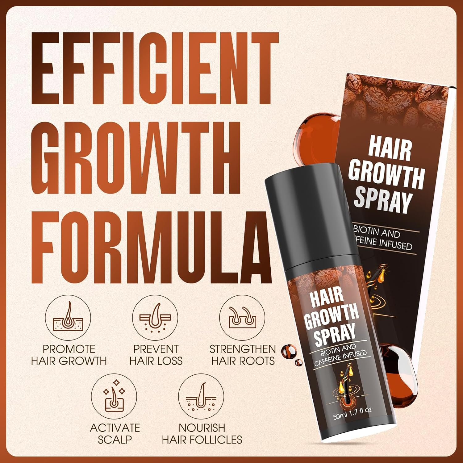 Herbs Boat Hair Growth Spray, Hair Growth Spray, with Biotin, Ginger Root Extract, He Shou Wu, Castor Oil, Reduced Shedding, Hydration and Silky Texture for Women & Men - 50Ml (1Pcs) image number 4