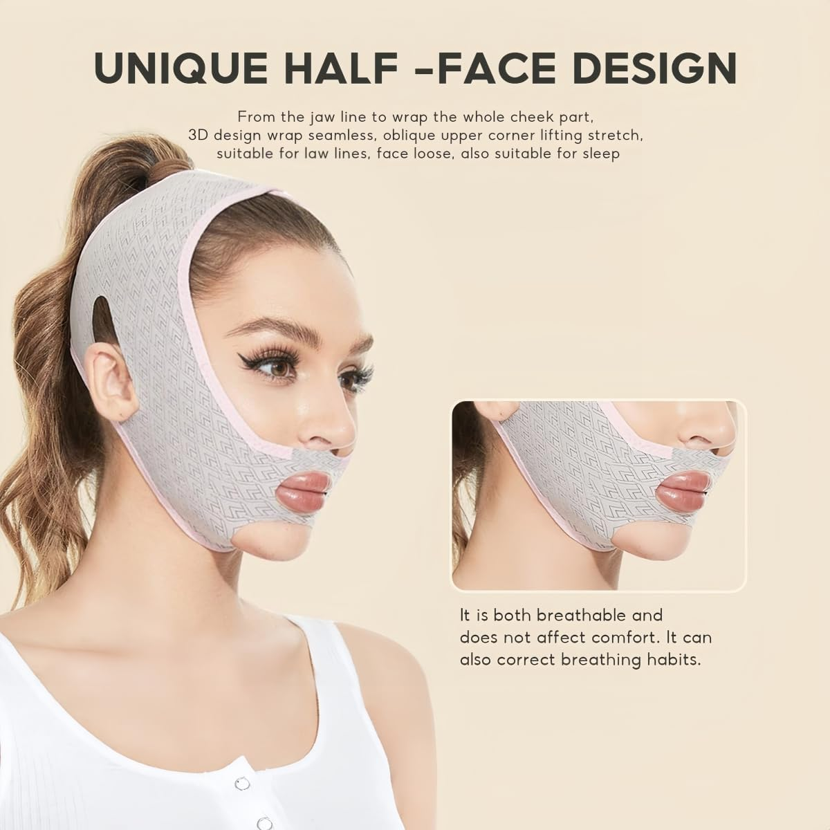 Beauty Face V-Face Lifting and Tightening Bandage, Chin Strap for Double Chin for Woman, V-Line Shaping (1Pack) (Grey, One Size) image number 5