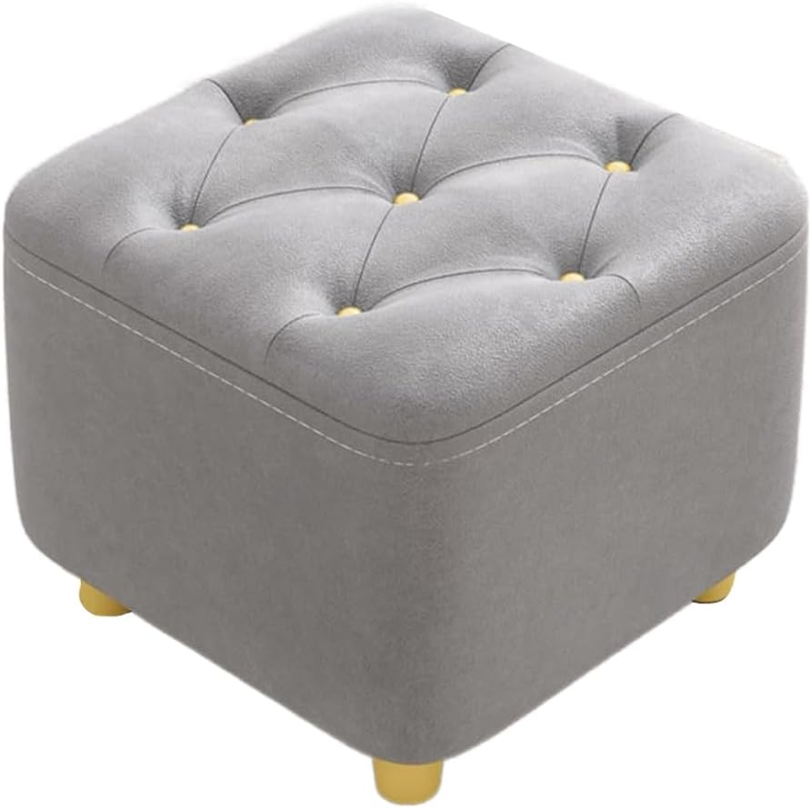 Small Footstool Ottoman, Square Foot Rest Stools with Wood Legs, Non-Slip Foot Stool for Living Room Entryway Office 28X28X26 Cm (Grey) image number 3