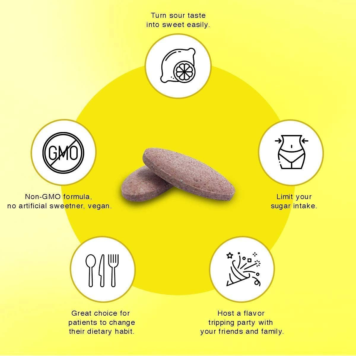 Miracle Frooties, Large Miracle Berry Tablet, 100% Natural Grown Miracle Fruit, Turn Sour Sweet, Change Taste Buds, Flavor Tripping, Tiktok Magic Miraculin, Sugar Free, 20 Count (Pack of 2-Yellow image number 1