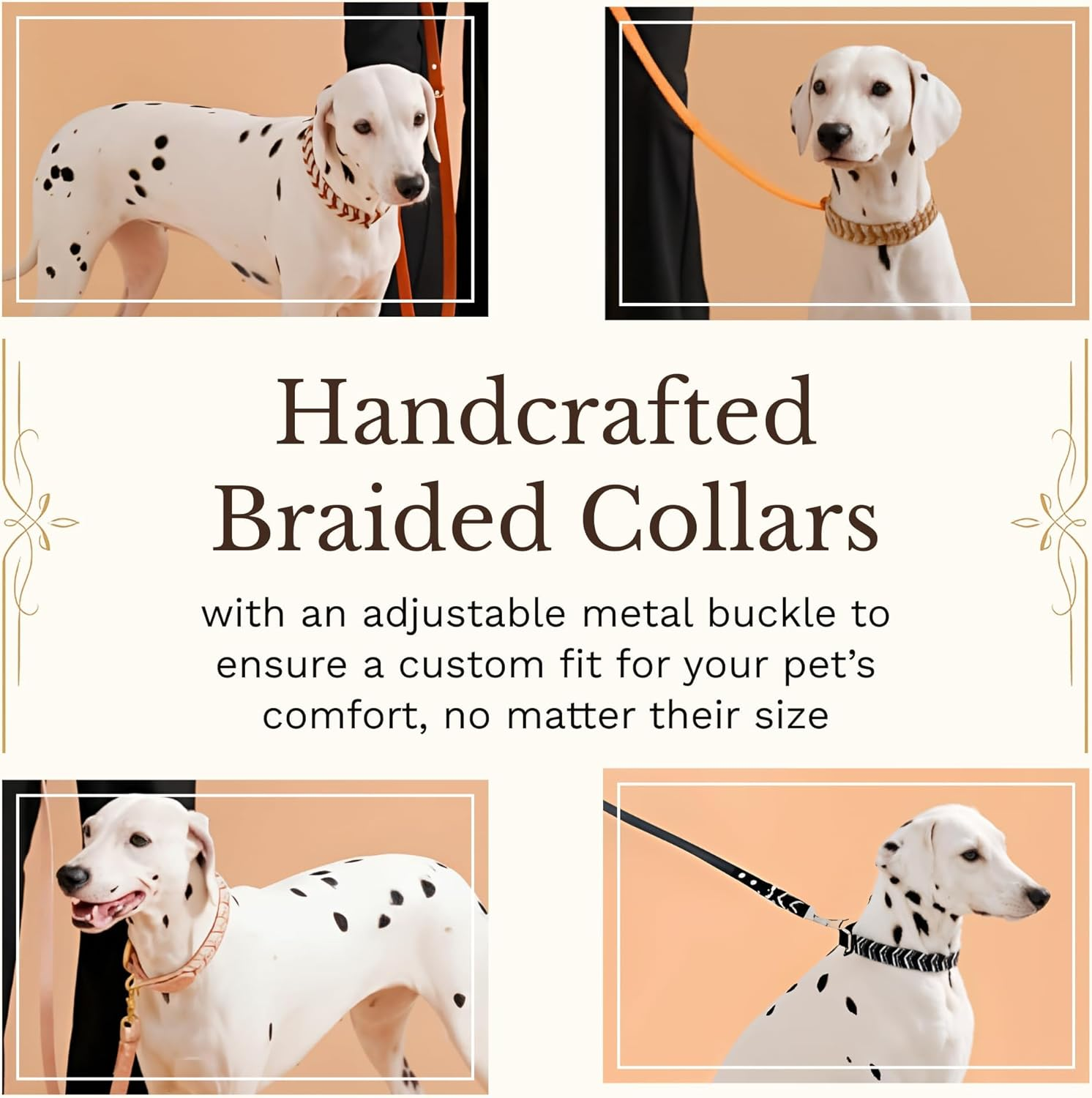 Handmade PVC Coated Dog Collar | Luxury Braided Waterproof Collar for Small to Large Dogs | Adjustable, Durable & Easy to Clean | Stylish Design for Walks & Training. Rose Blush/Cream, Small image number 6