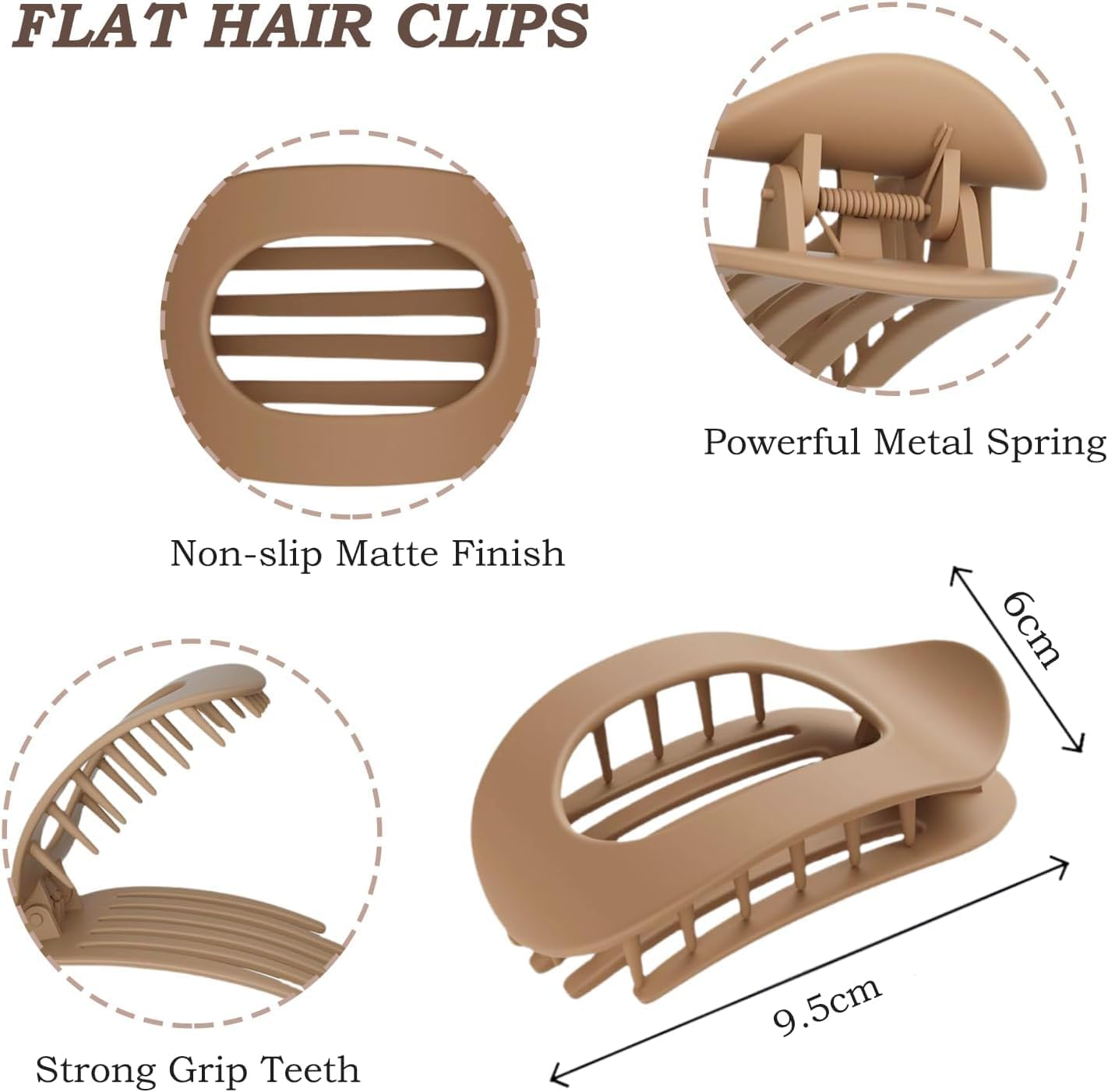 Hair Claw Clips for Women, 6 PCS Flat Hair Clips for Thick Thin Hair, Large Matte Hair Claw Nonslip for Girls Decoration image number 4