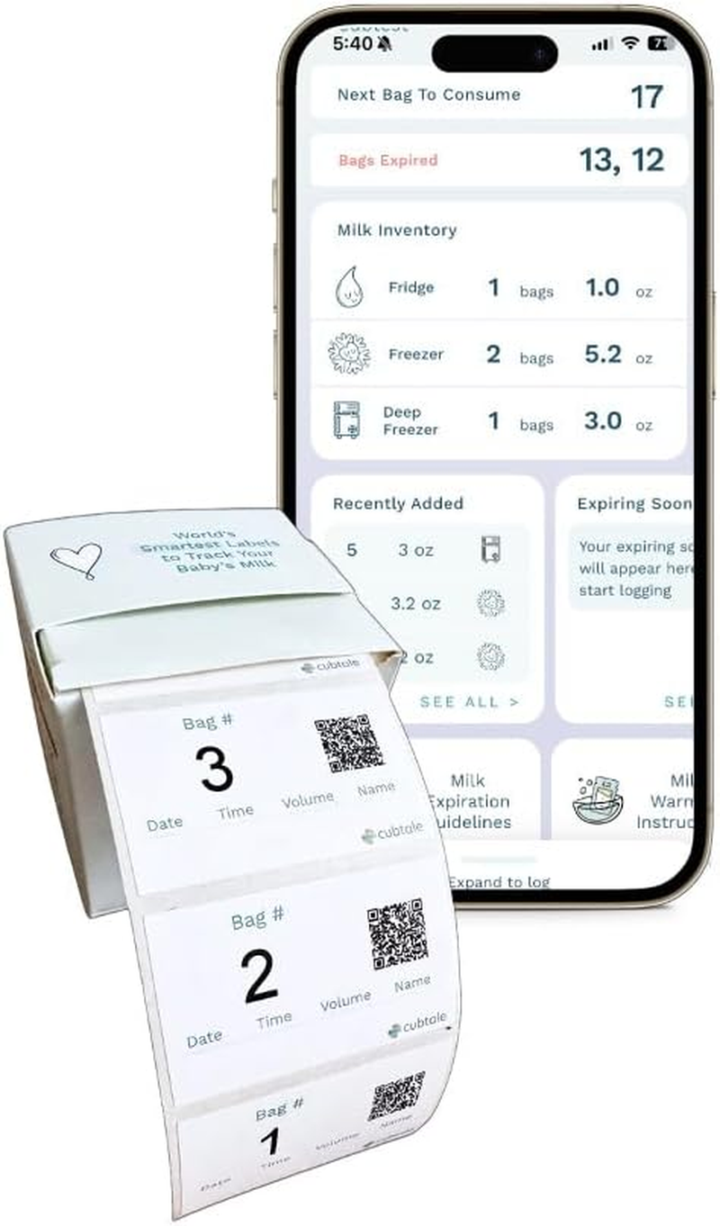 Cubtale Smart Milk Bag Labels - Milk Expiration, Inventory and Storage Tracking, Caregiver Access to Breastmilk Details with QR Code - Consecutively Numbered Self-Adhesive Labels image number 5