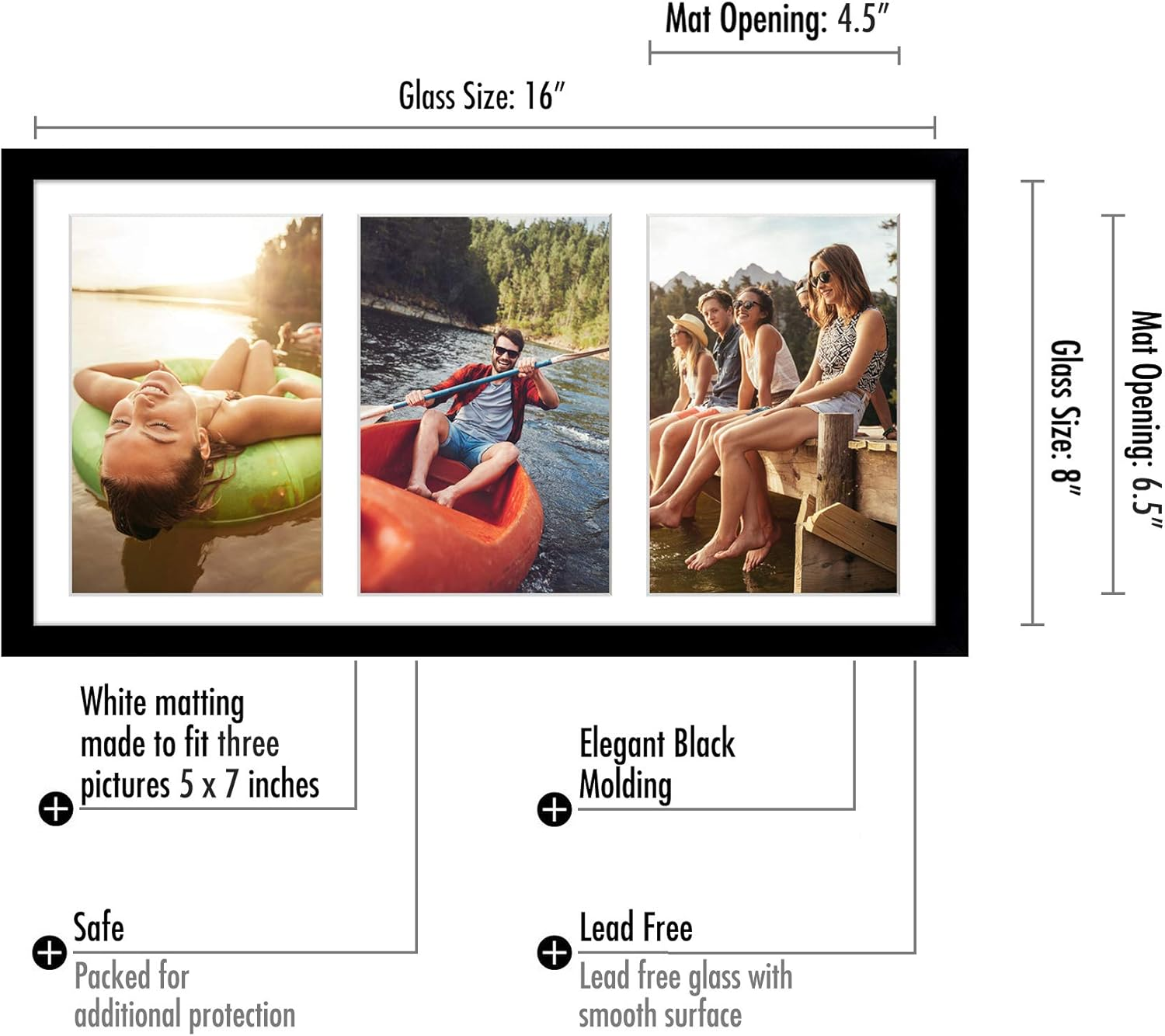 Americanflat 8X16 Collage Picture Frame with 3 5X7 Displays in Black with Shatter Resistant Glass image number 5