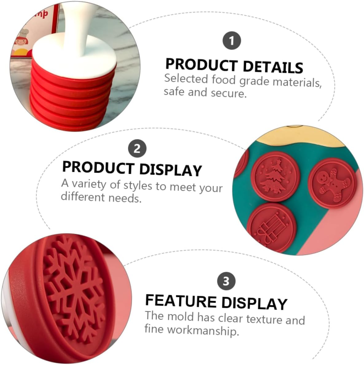 Amosfun Christmas Cookie Seal Biscuit Molds for Baking Stamps DIY Christmas Decorations Baking Mold Hand Press for Biscuit Cutter image number 2