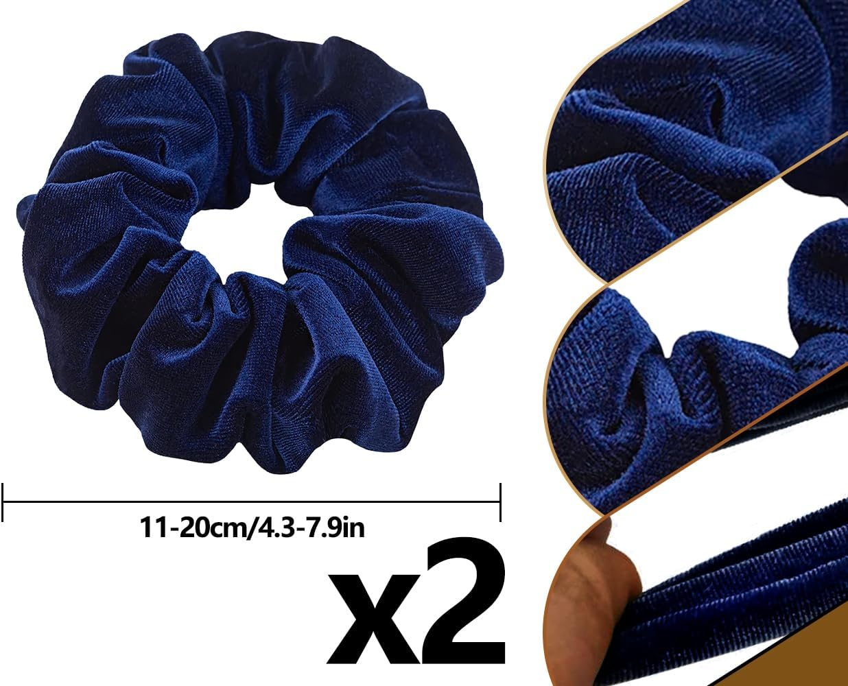 Emezddo Pack of 2 Hair Bobbles, Thick Scrunchies, Velvet Headband, Elastic Soft Headband, Fashion Headband, Cute Hair Accessories, for Long or Curly Hair, Women and Girls (Navy Blue) image number 3