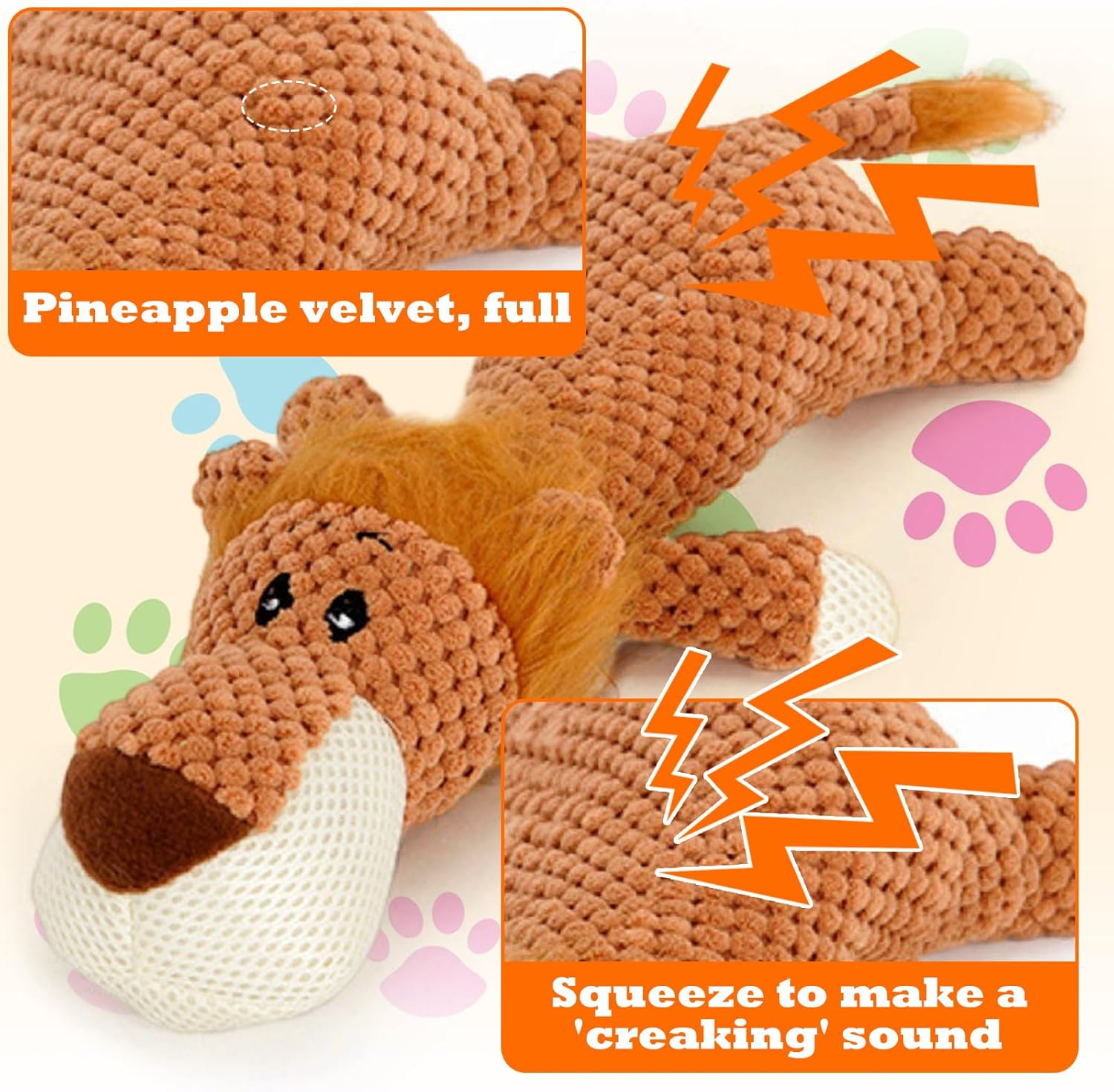 DBAILY Squeaky Dog Toys 2 PCS Plush Puppy Toy with Cotton Material No Stuffing Dog Toy for Aggressive Chewers Interactive Dental Cleaning Pet Chew Toy for All Breed Sizes Dog(Lion Elephant) image number 1