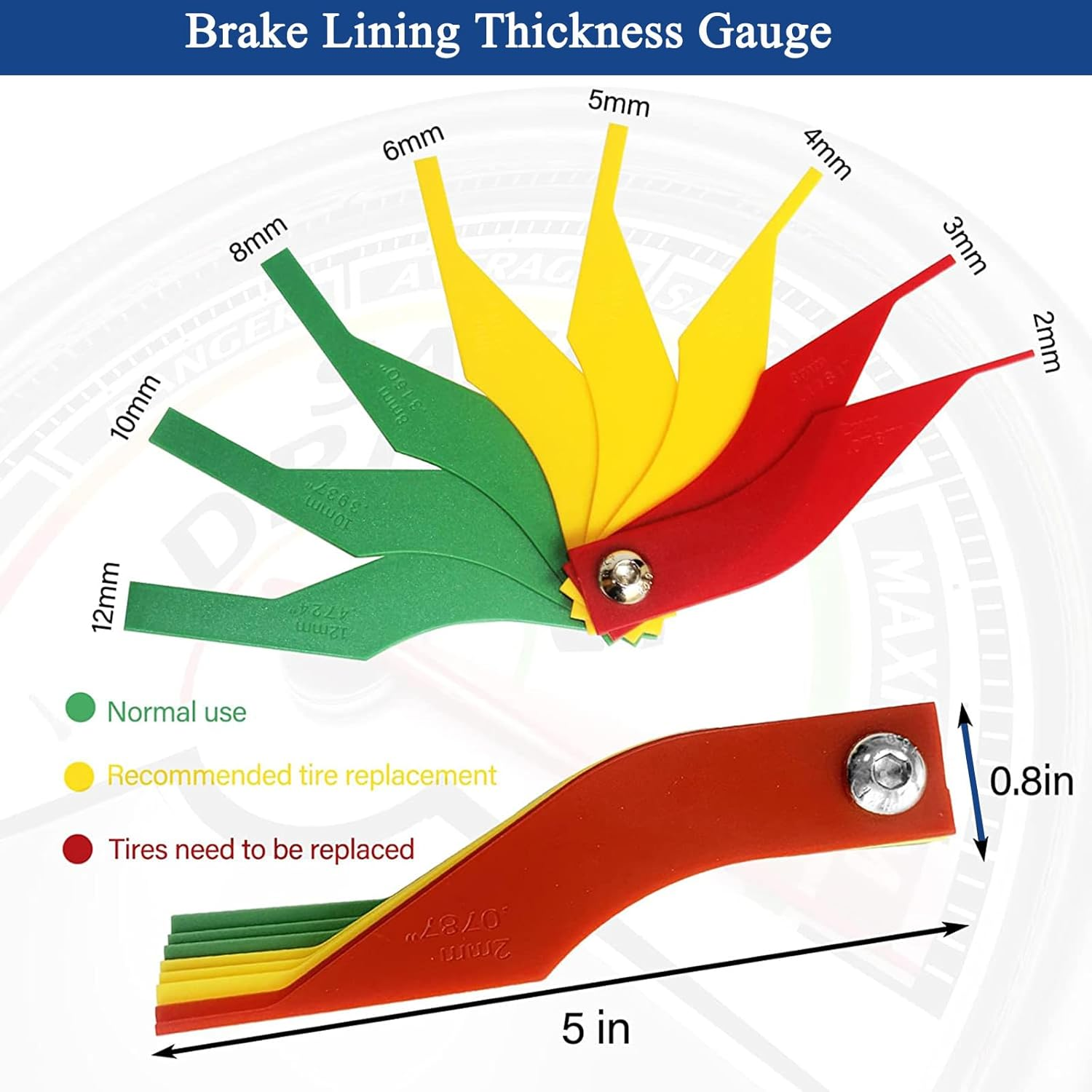 Combination Brake Lining Thickness Gauge - Upgraded Metal Brake Lining Thickness Gauge, Steel Car Automotive Brake Pad Measuring Ruler Tool/Measure Disc and Drum Brake Pads Color Coded/Sae & Metric image number 6