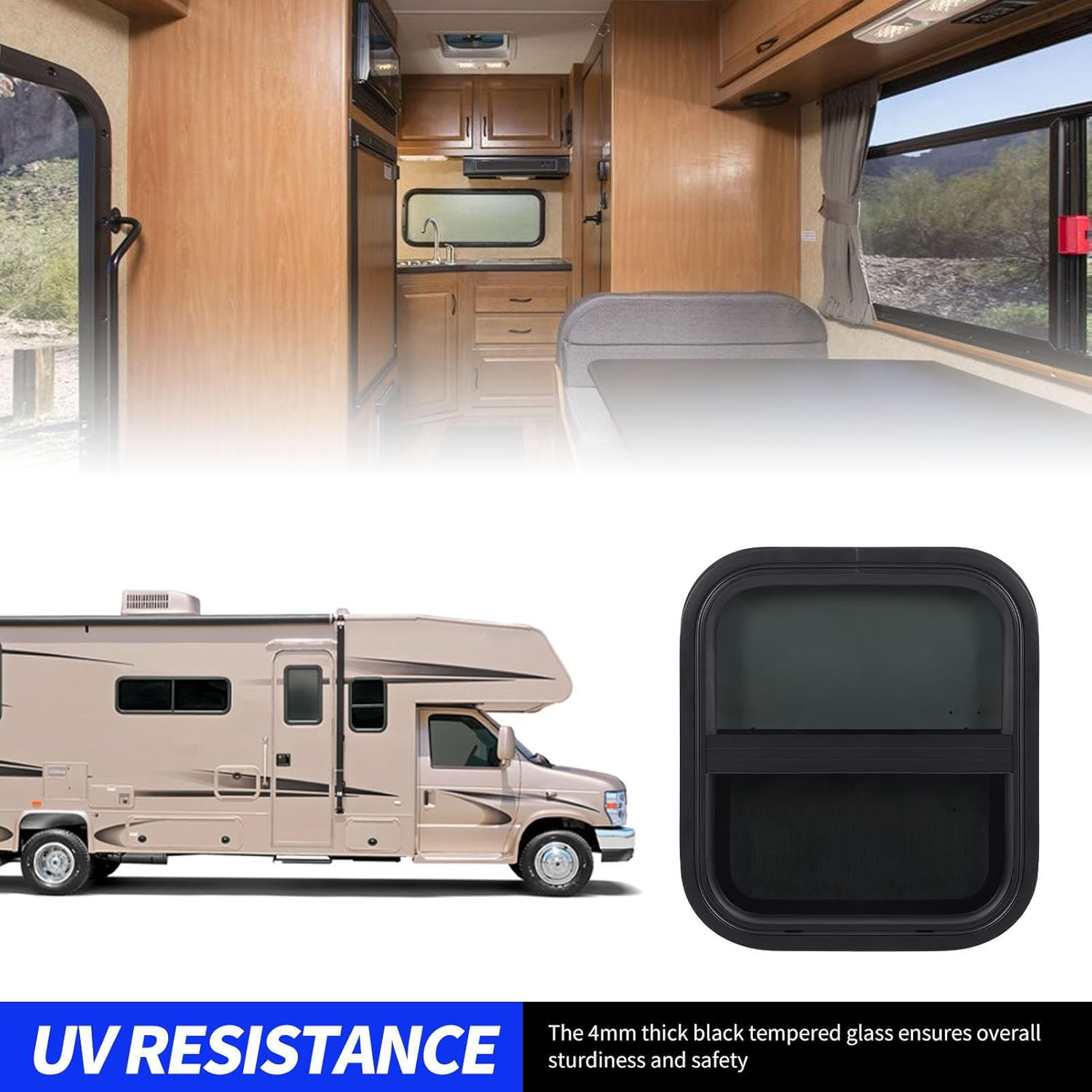 RV Window, RV Sliding Window, Replacement Trailer Window with Screen, Waterproof UV Resistant, 406X356Mm / 15.98X14In image number 5