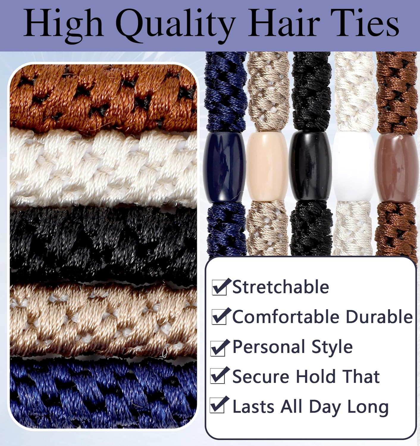 Pack of 10 Men'S Hair Ties, Nylon Fabric and Rubber Material for Strong Elasticity and Durability without Hair Breakage or Wrinkles, for Thick Curly and Short Hair in Various Colours image number 3