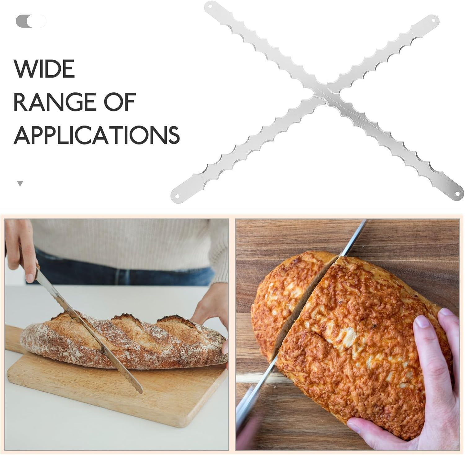 MOBUTOFU 2Pcs Stainless Steel Serrated Bread Slicer Replacement Blades for Wooden Bow Cutter Double-Edged Toast Saw Accessories Kitchen Bread Blades and Cake Baking Tools image number 1