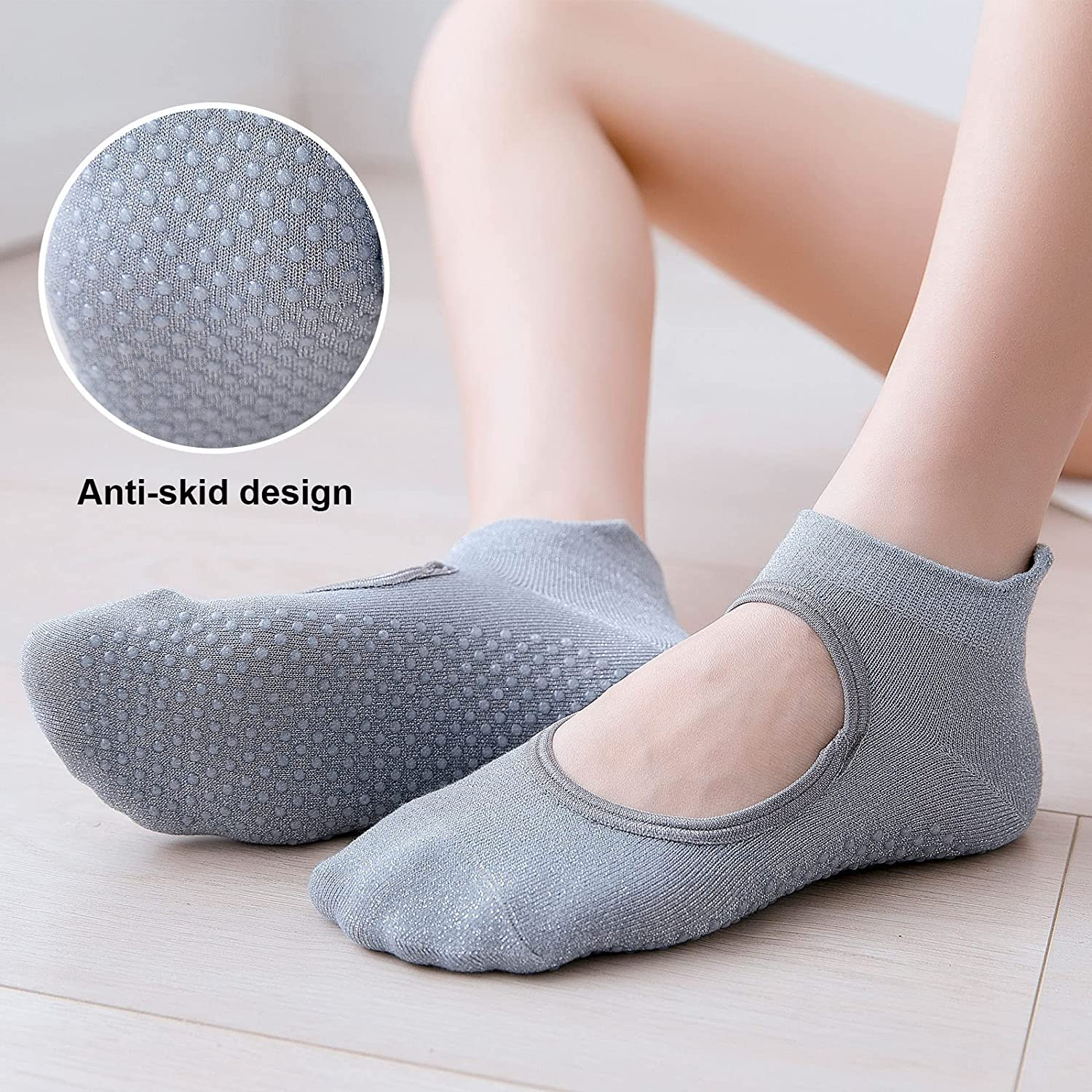 Pilates Socks,Women Yoga Barre Socks, anti Slip/Skid Silicone Gym Pilates Barre Ballet Trampolines Bikram Socks Fitness Sport Sweating Socks image number 2