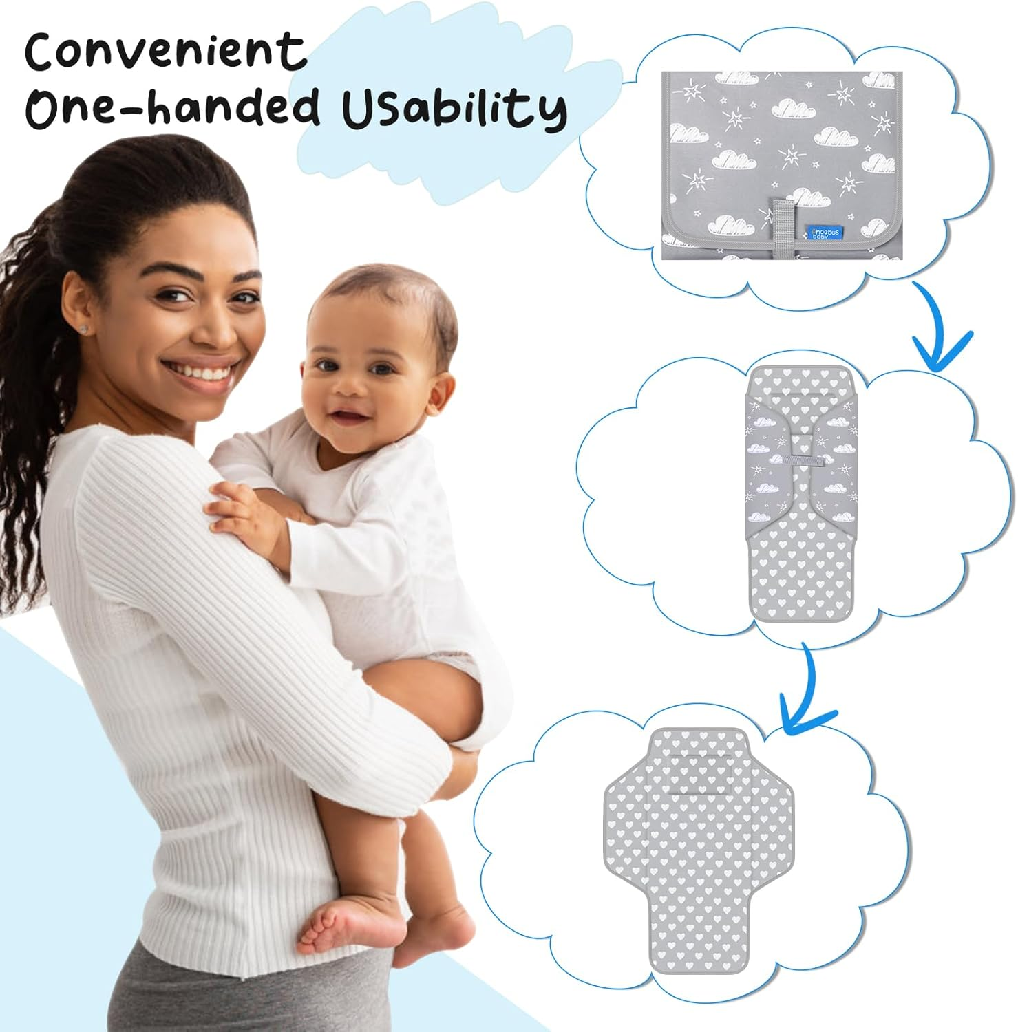 Baby Portable Changing Pad Travel - Waterproof Compact Diaper Changing Mat with Built-In Pillow - Lightweight & Foldable Changing Station, Newborn Shower Gifts - Gray B image number 5
