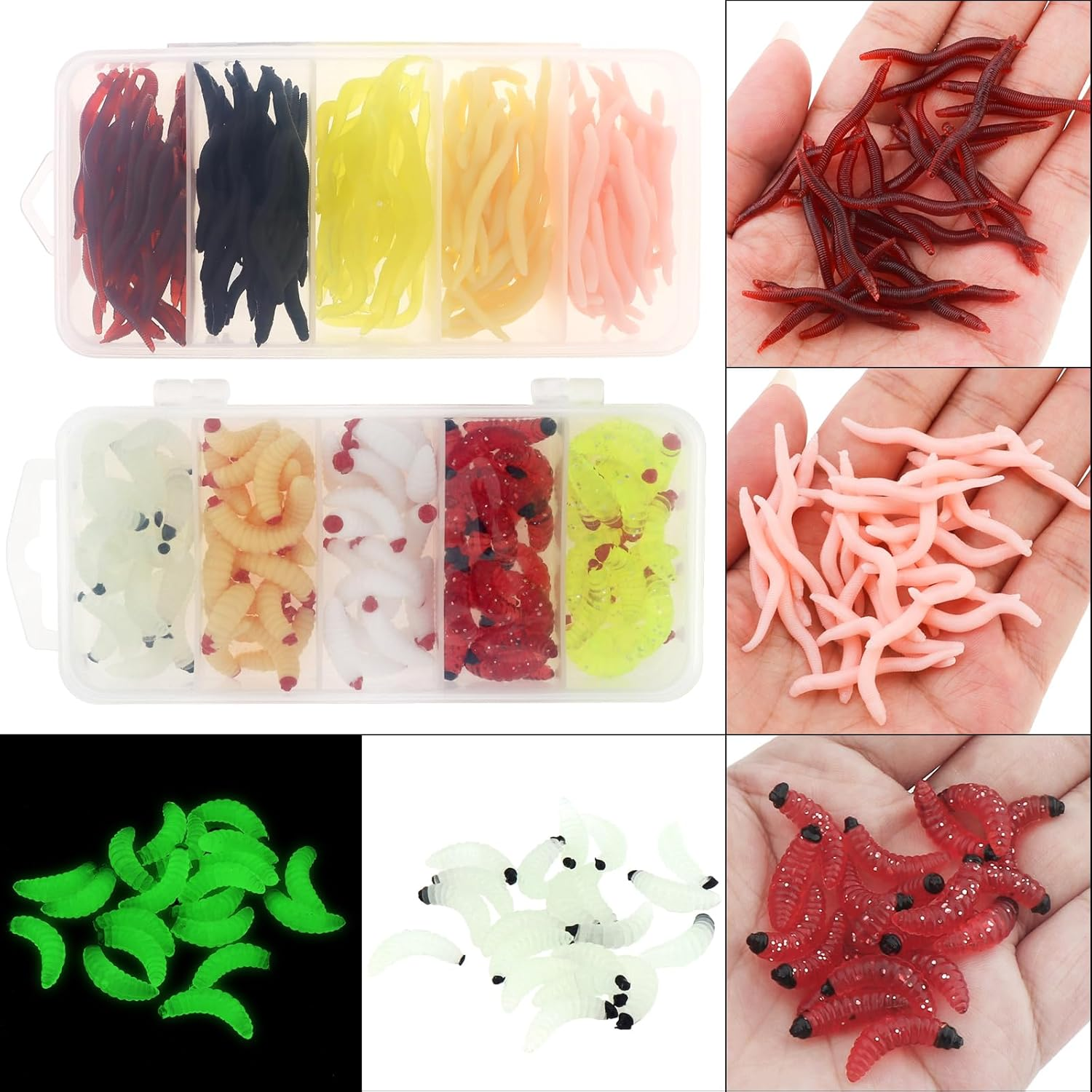 Origlam 250Pcs Soft Plastic Fishing Lures Worms Lure, Plastic Fishing Worms Fake Maggots Fake Worms Baits, Worm Bread Soft Maggots Artificial Earthworm Fishing Accessories image number 6