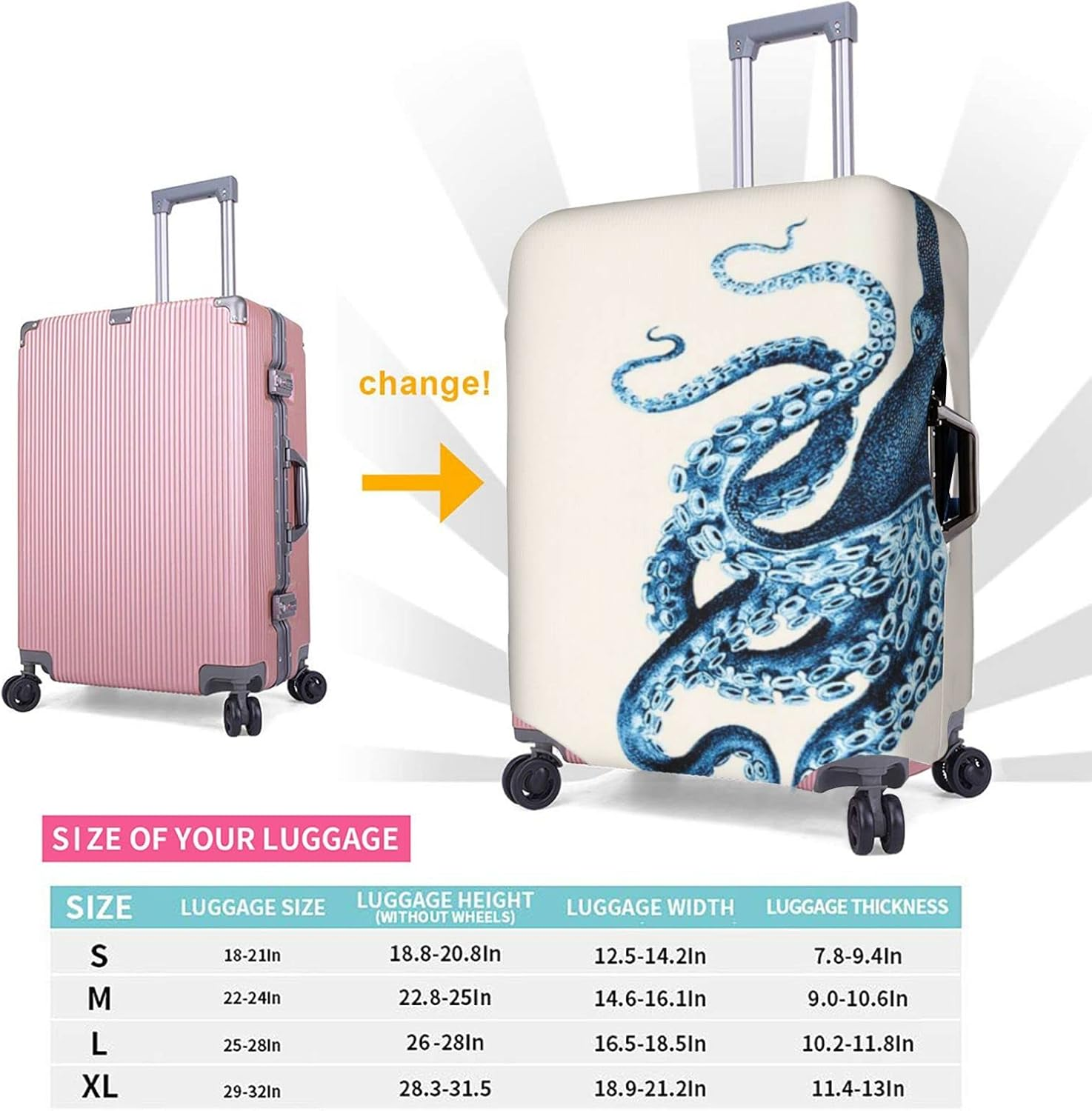 Octopus Luggage Cover Anti-Scratch Suitcase Protector Fits 18-32 Inch Luggage image number 6