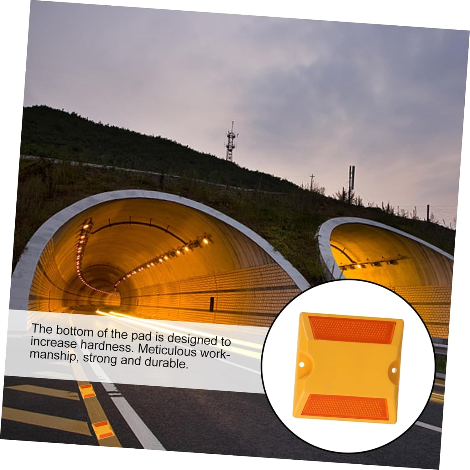 Anneome Reflective Plastic Speeds Buffer Plates 4Pcs Double-Sided Yellow Highway Deceleration Pads Night Visibility Traffic Safety Markers for Roadways image number 3