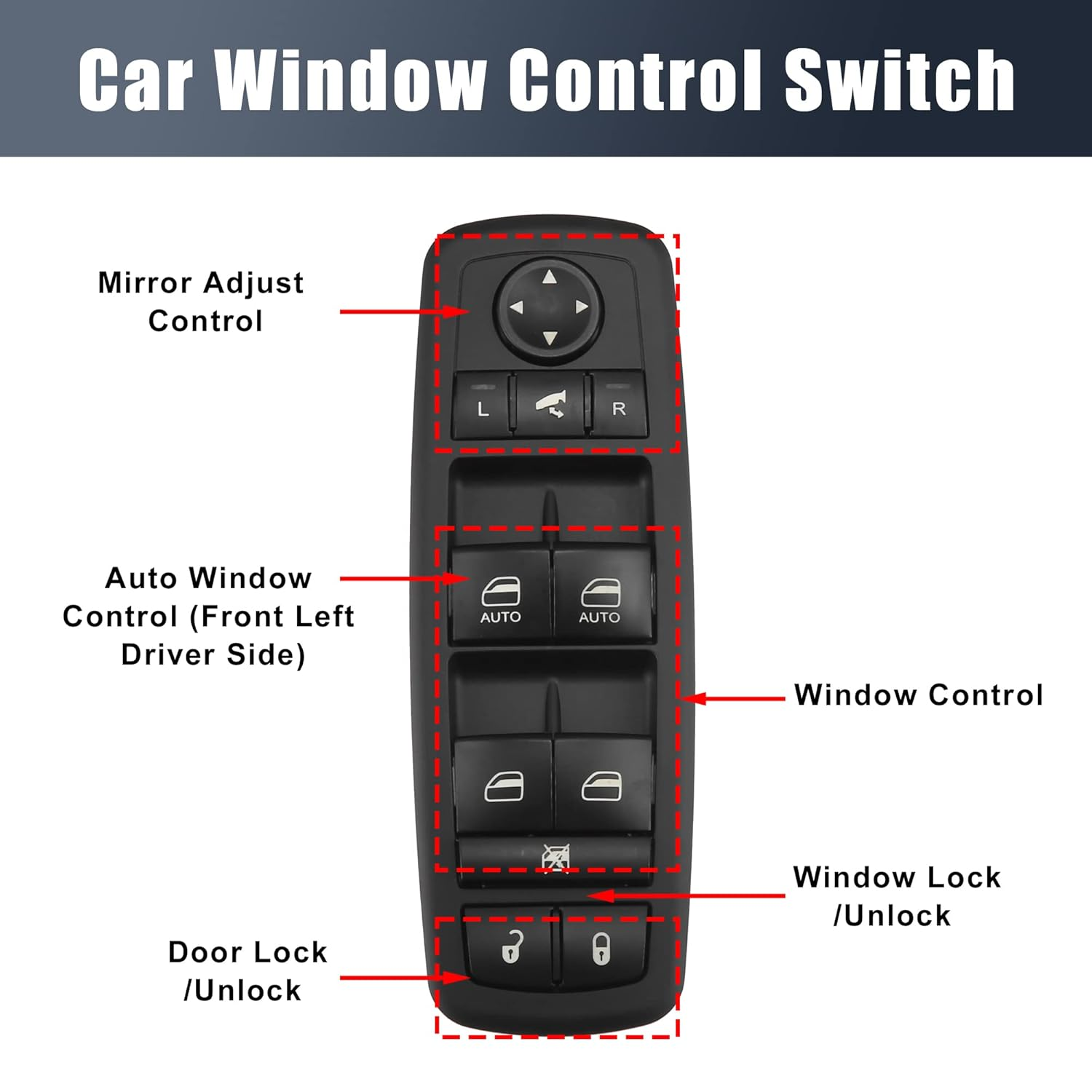 X AUTOHAUX 68030826AC Front Left Driver Side Car Power Window Switch for Jeep Grand Cherokee Laredo Limited SRT8 2011-2013 image number 2
