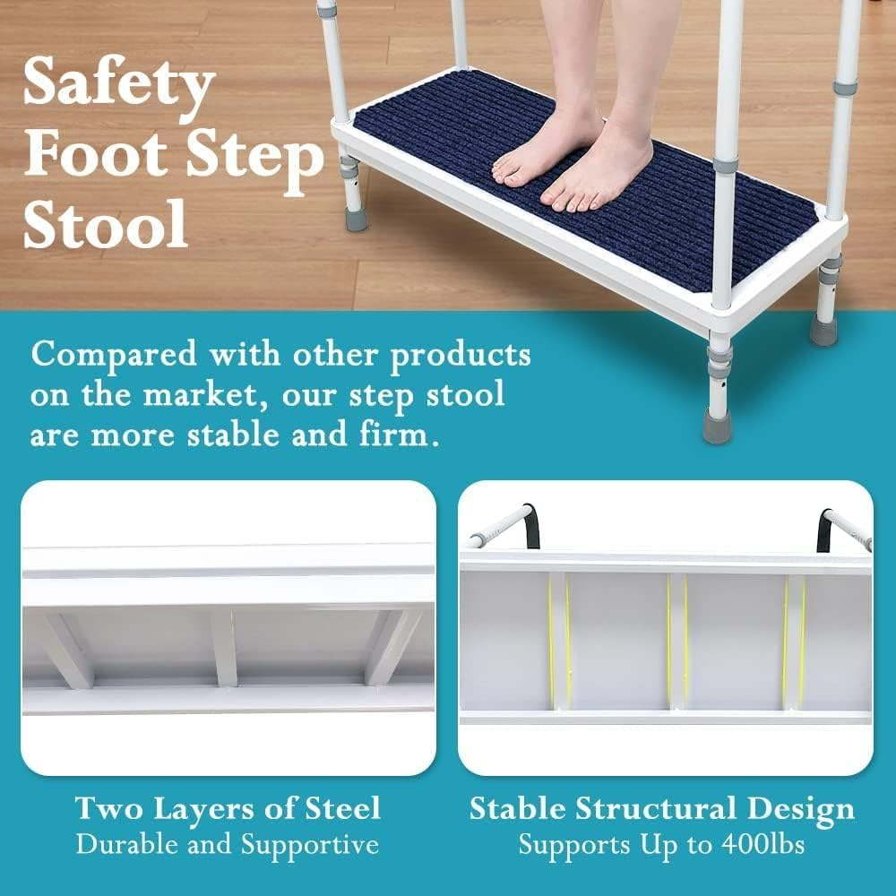 NEPPT Bed Steps for High Beds for Adults Safety Step Stool with Handle Elderly Bedside Assist Medical Adjustable Handicap Foot Step Stool for Bedroom, Bathtub, Shower, SUV Car (Blue-80Cm) - Blue-80Cm image number 3