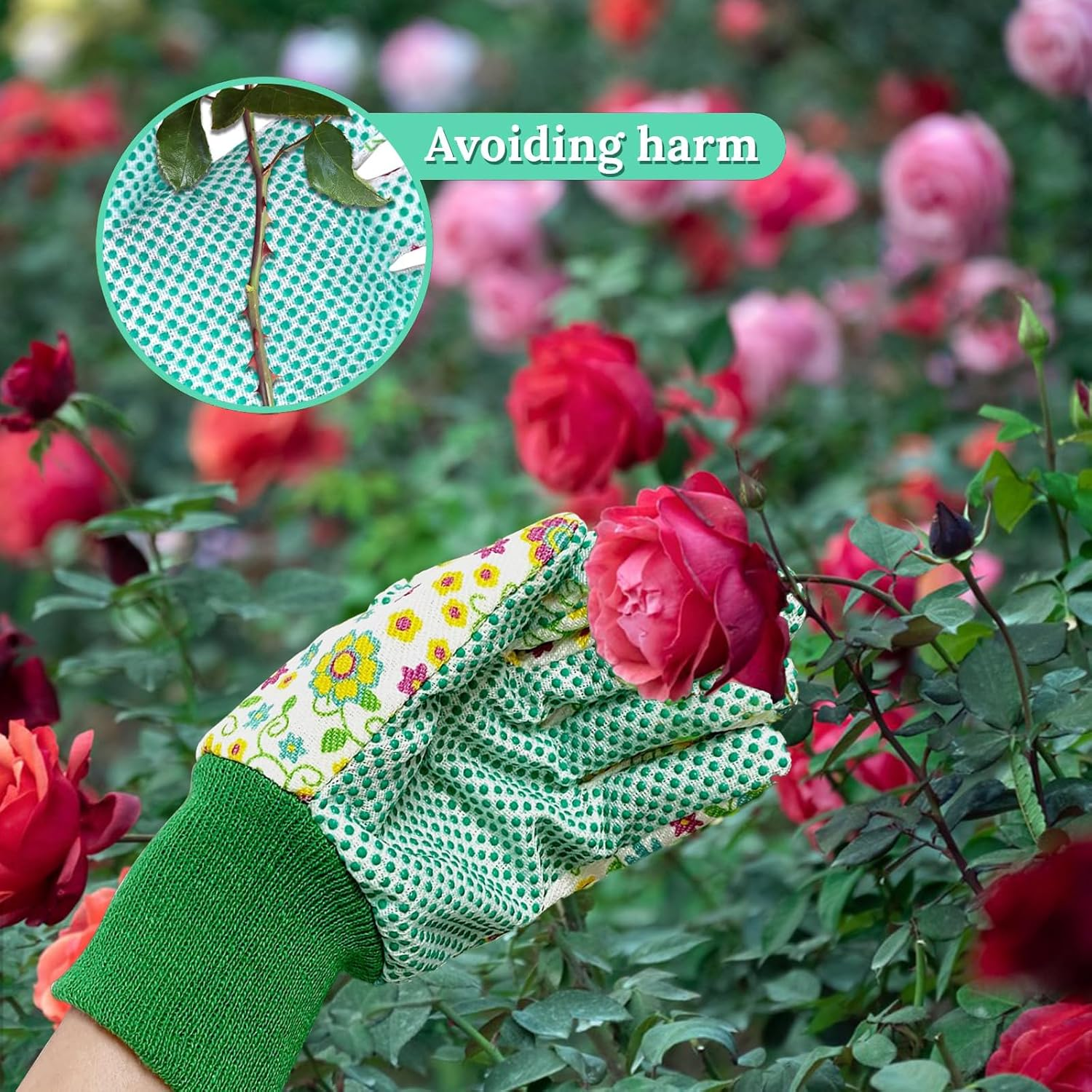 2Pairs Gardening Gloves, Heavy Duty Working Elasticated Non-Slip Cuffs Flora Gloves for Outdoor Yard Watering Weeding Planting Pruning Fishing Camping Adults Men Women Women (Red & Green) image number 6