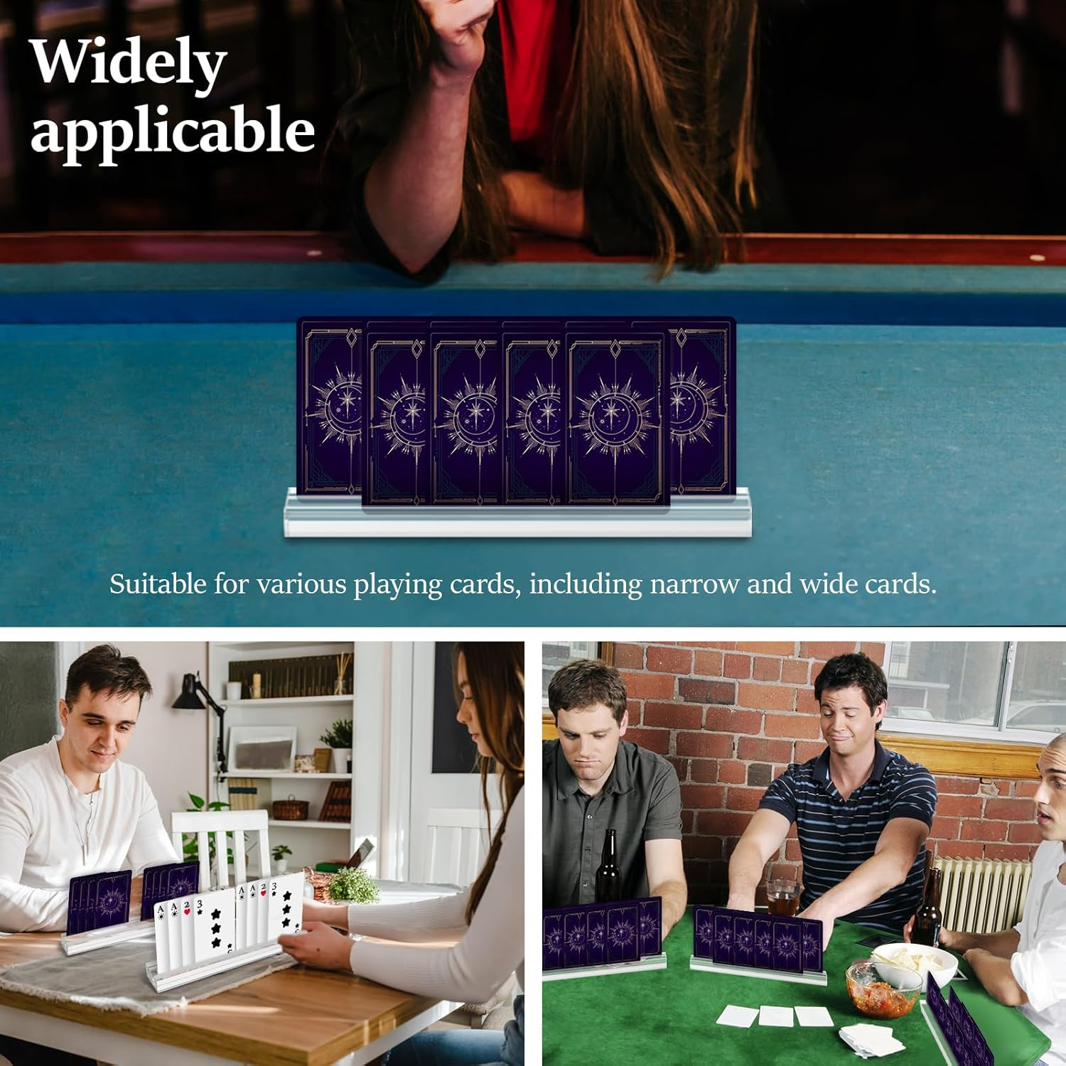 4Pcs Transparent Acrylic Playing Card Holder with Double Groove Base Versatile Game Cards Holder Easy to Clean Card Game Organizer for 4 Players Tabletop Use image number 4