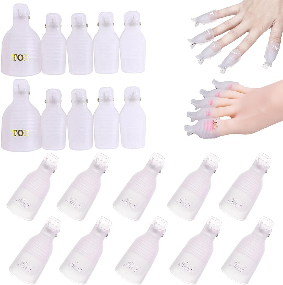 Akstore 20 PCS Nail Polish Remover Clips,Toenail and Finger Gel Nail Polish Remover Clips Acrylic Nail Art Soak off Clip Caps Clear