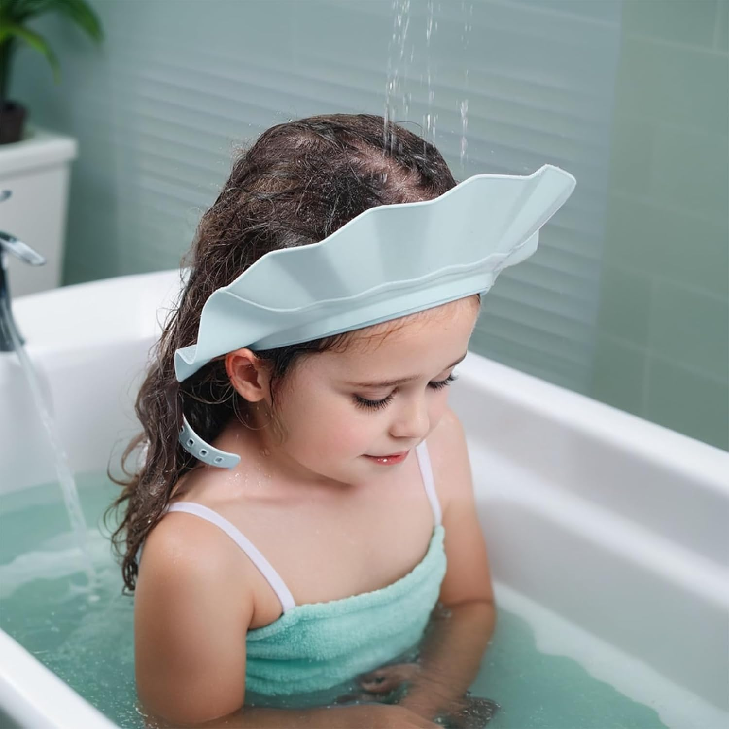 Adjustable Baby Shower Cap for Hair Washing | Bath Shield Visor Hat for Kids, Toddlers | Waterproof, Blue image number 4