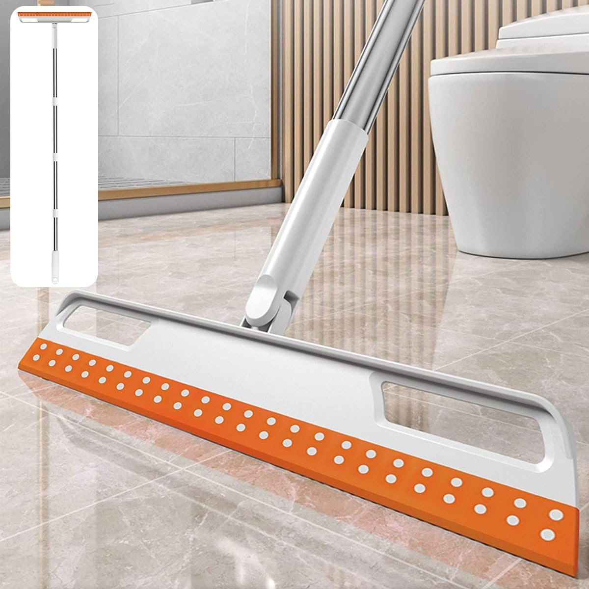 56In Floor Squeegee, Household Broom with 4 Removable Poles 180-Degree Adjustable Knuckle Joint Floor Wiper for Shower Bathroom Kitchen Water Foam Cleaning
