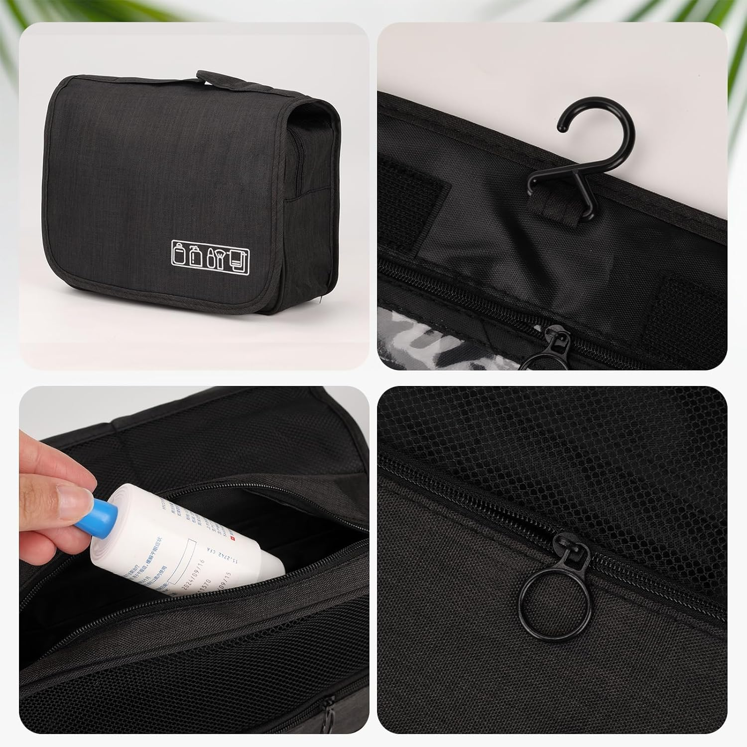 Viiotu Hanging Toiletry Bag Foldable, Travel Toiletry Bag with Hook &ndash; Waterproof Makeup Bag Organizer, 4-Layer Portable Toiletries Bag for Travel Essentials (Black) image number 6