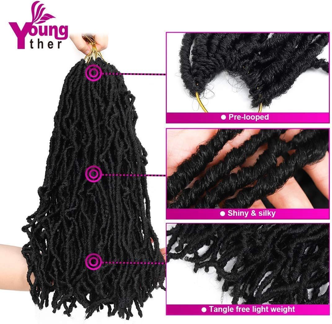 Youngther New Faux Locs Crochet Hair 24 Inch 7 Packs Soft Crochet Locs for Natural Butterfly Locs Style - Pre Looped Goddess Locs Crocher Hair for Balck Women Synthetic Braiding Hair Extensions